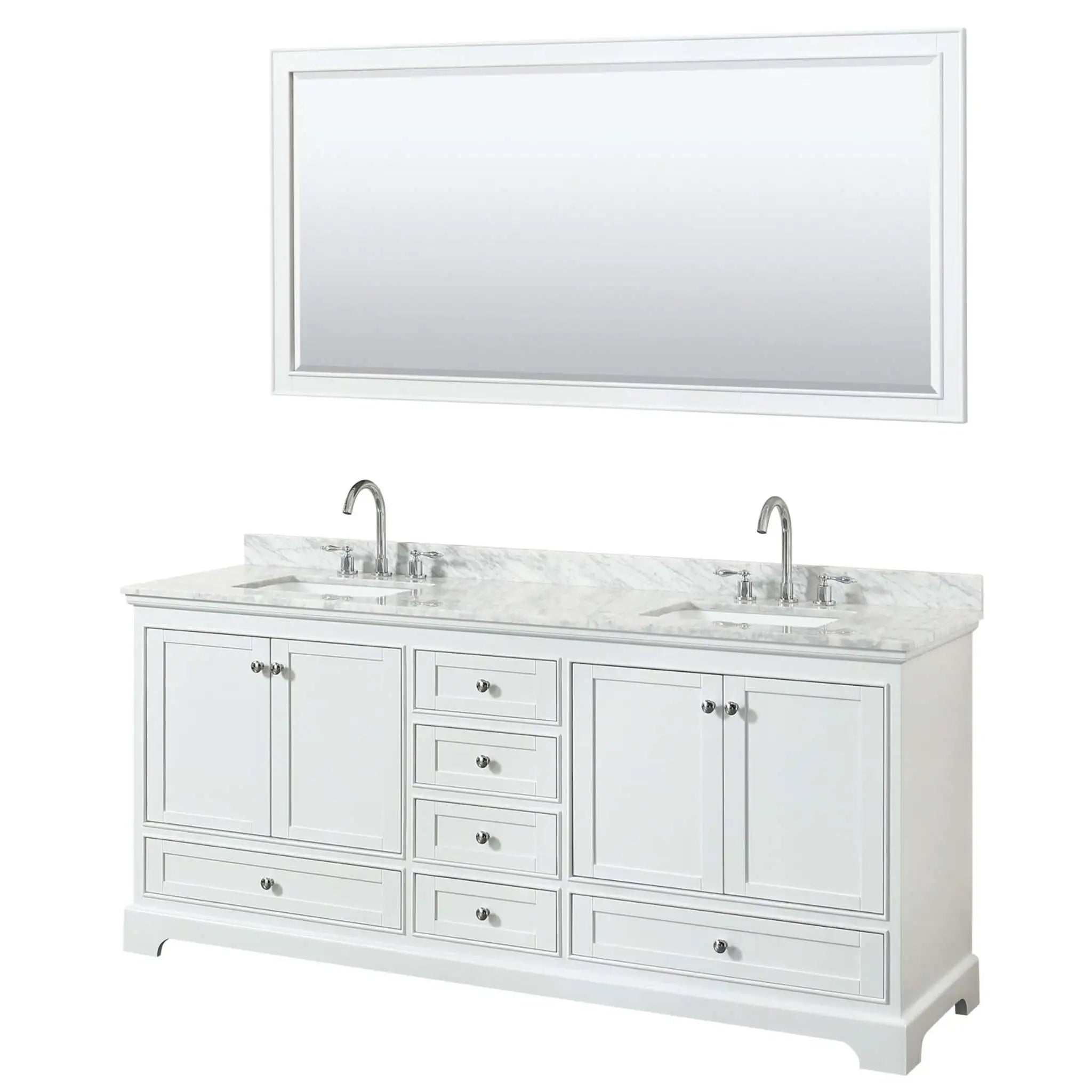 80" Deborah Double Bathroom Vanity in White with Polished Chrome Trim & 70" Mirror by Wyndham