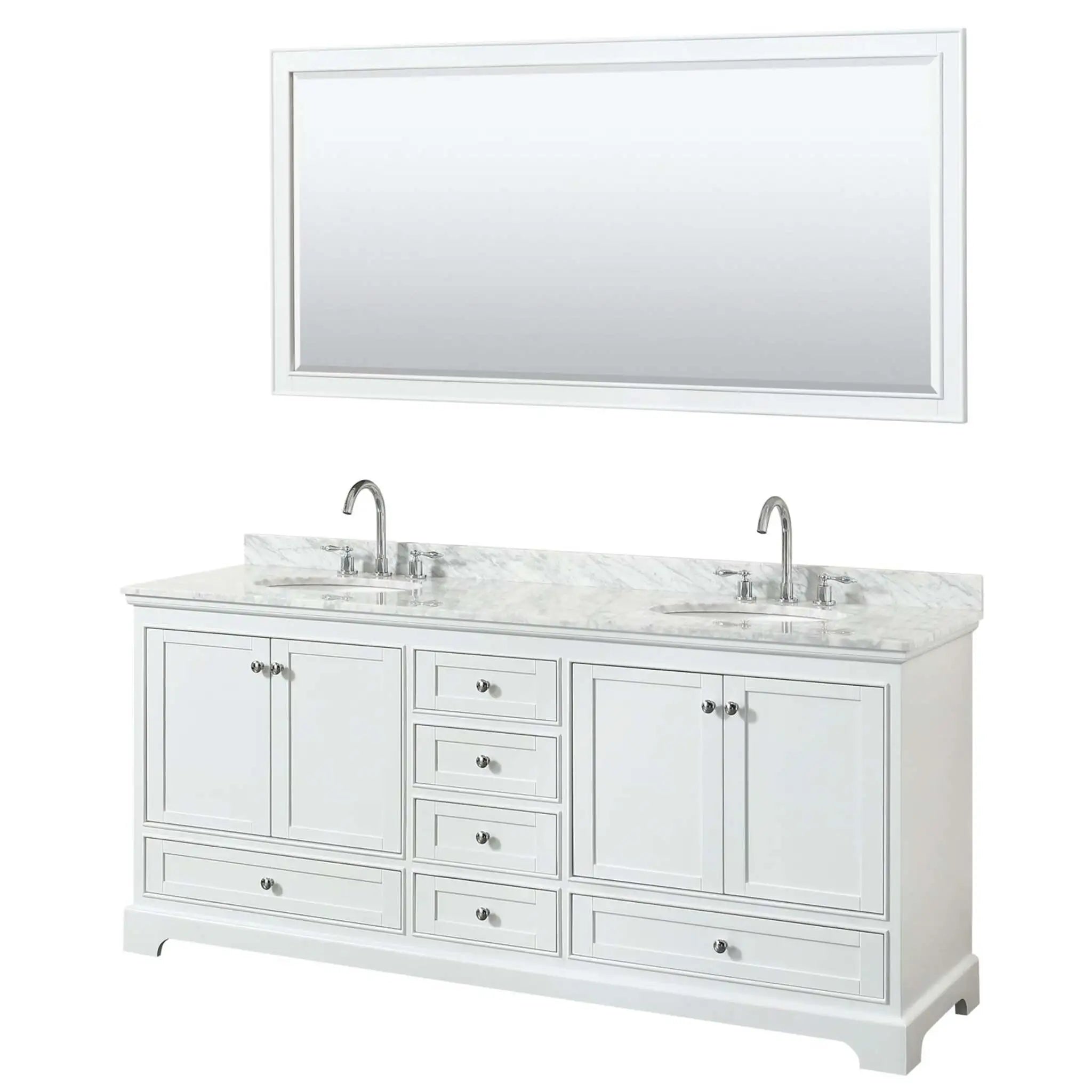 80" Deborah Double Bathroom Vanity in White with Polished Chrome Trim & 70" Mirror by Wyndham