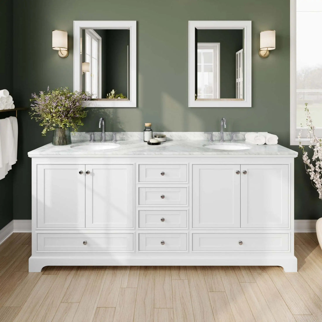 80" Deborah Double Bathroom Vanity in White with Polished Chrome Trim & 70" Mirror by Wyndham