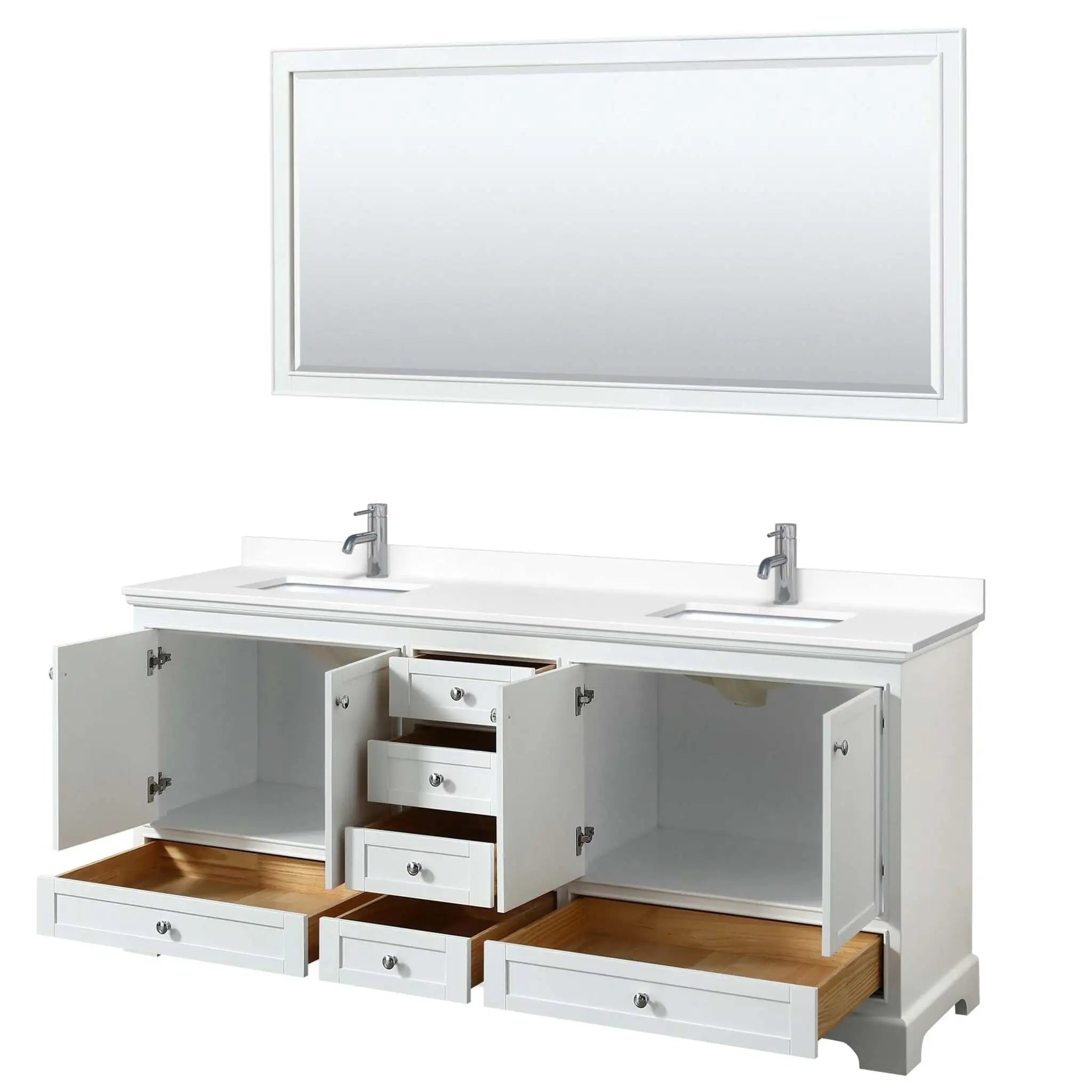 80" Deborah Double Bathroom Vanity in White with Polished Chrome Trim & 70" Mirror by Wyndham