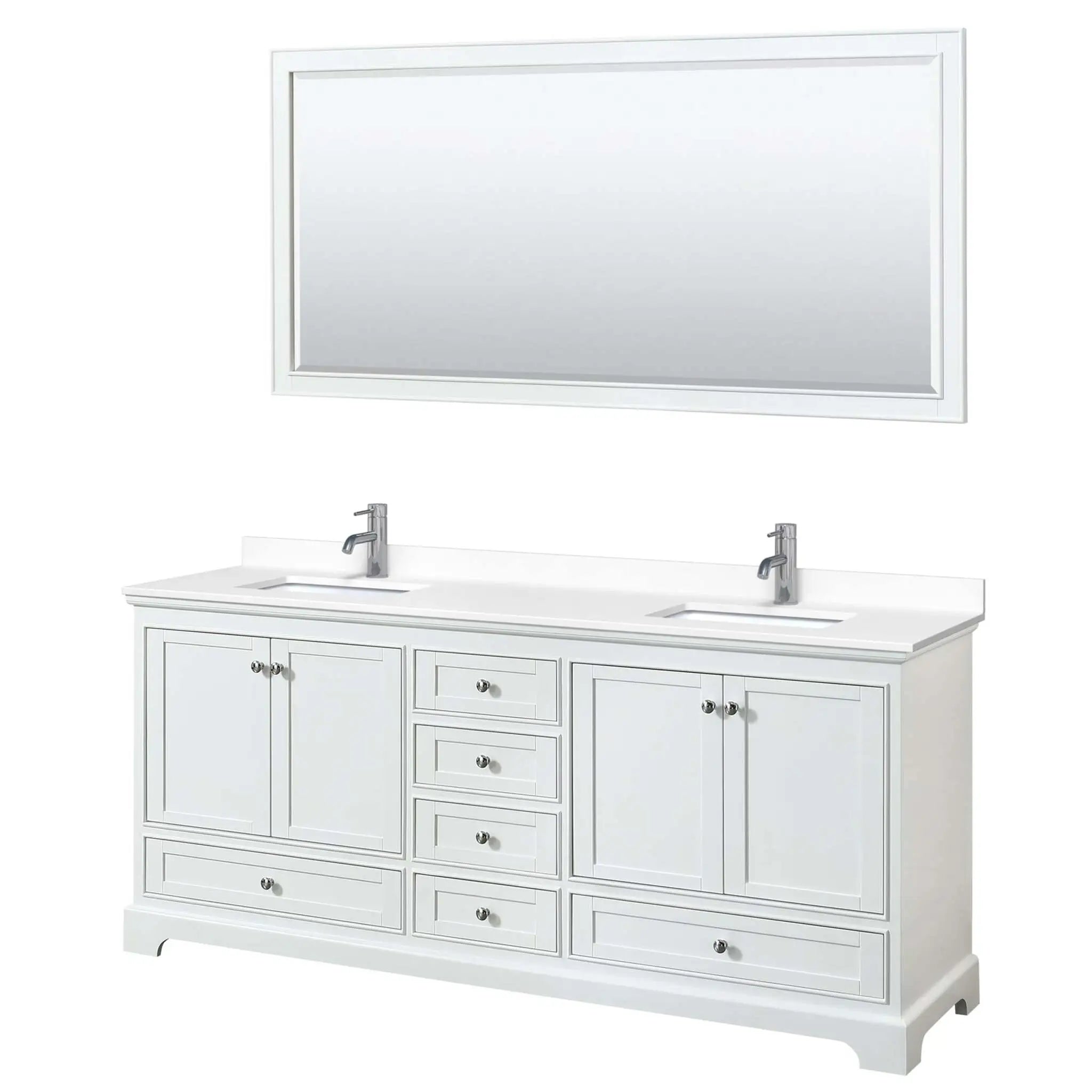80" Deborah Double Bathroom Vanity in White with Polished Chrome Trim & 70" Mirror by Wyndham