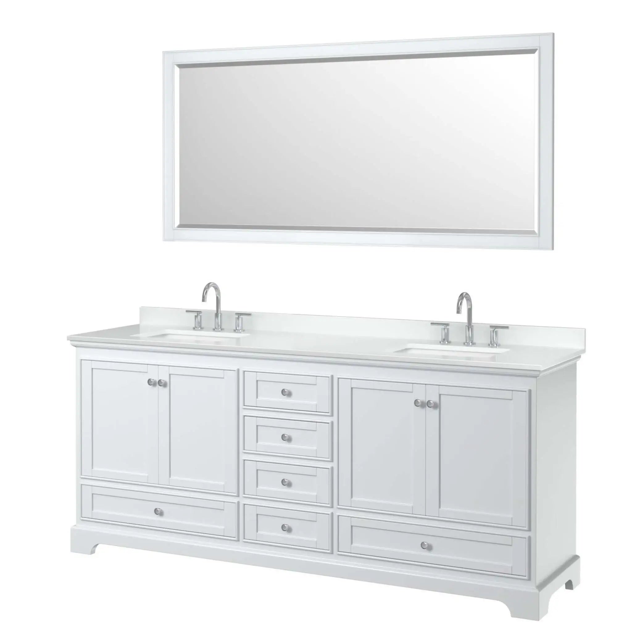 80" Deborah Double Bathroom Vanity in White with Polished Chrome Trim & 70" Mirror by Wyndham