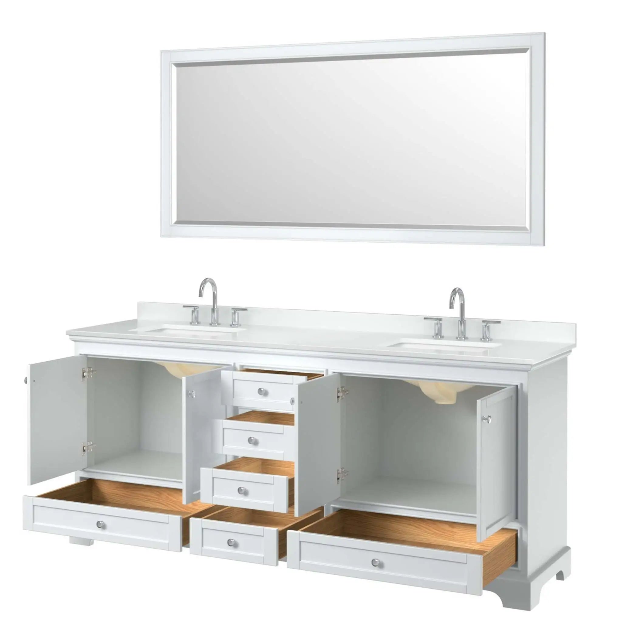 80" Deborah Double Bathroom Vanity in White with Polished Chrome Trim & 70" Mirror by Wyndham