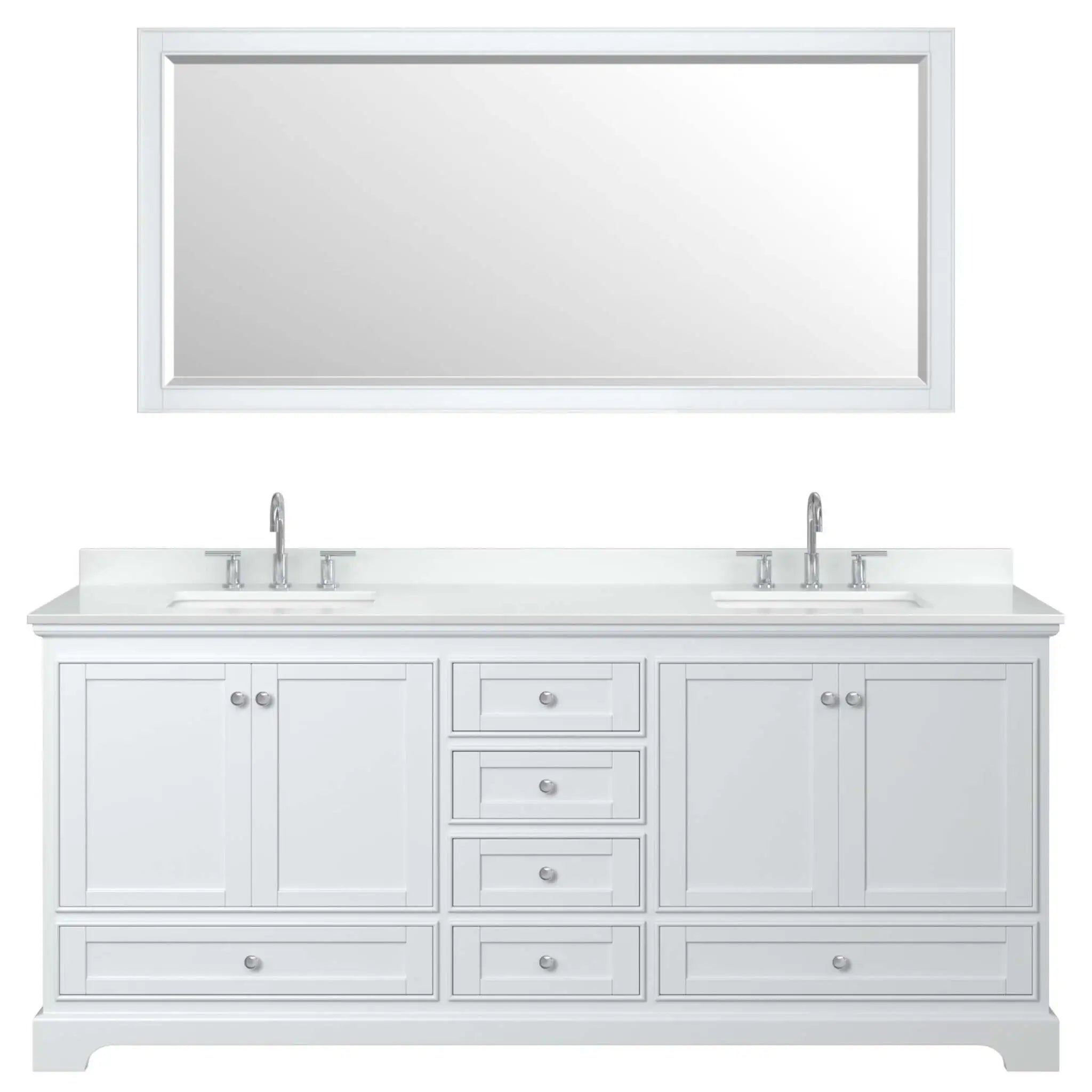 80" Deborah Double Bathroom Vanity in White with Polished Chrome Trim & 70" Mirror by Wyndham