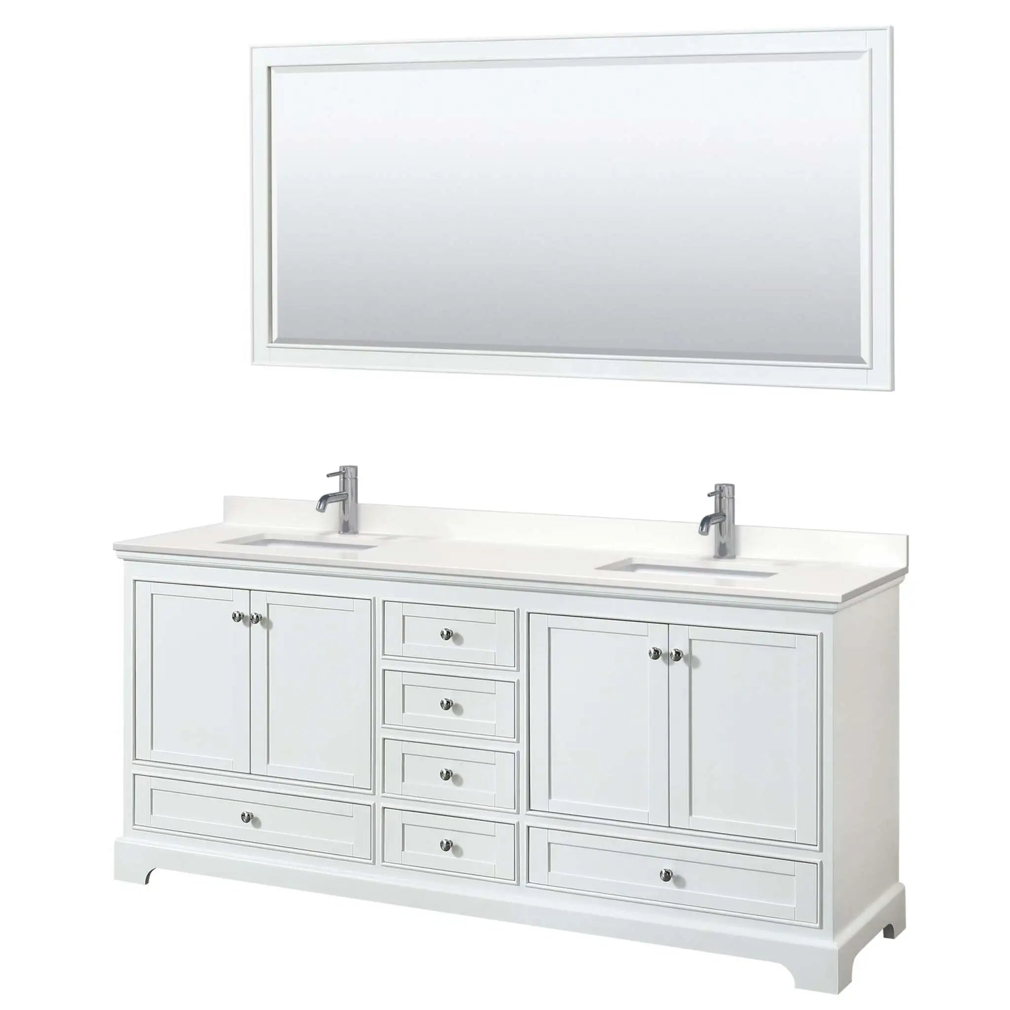 80" Deborah Double Bathroom Vanity in White with Polished Chrome Trim & 70" Mirror by Wyndham