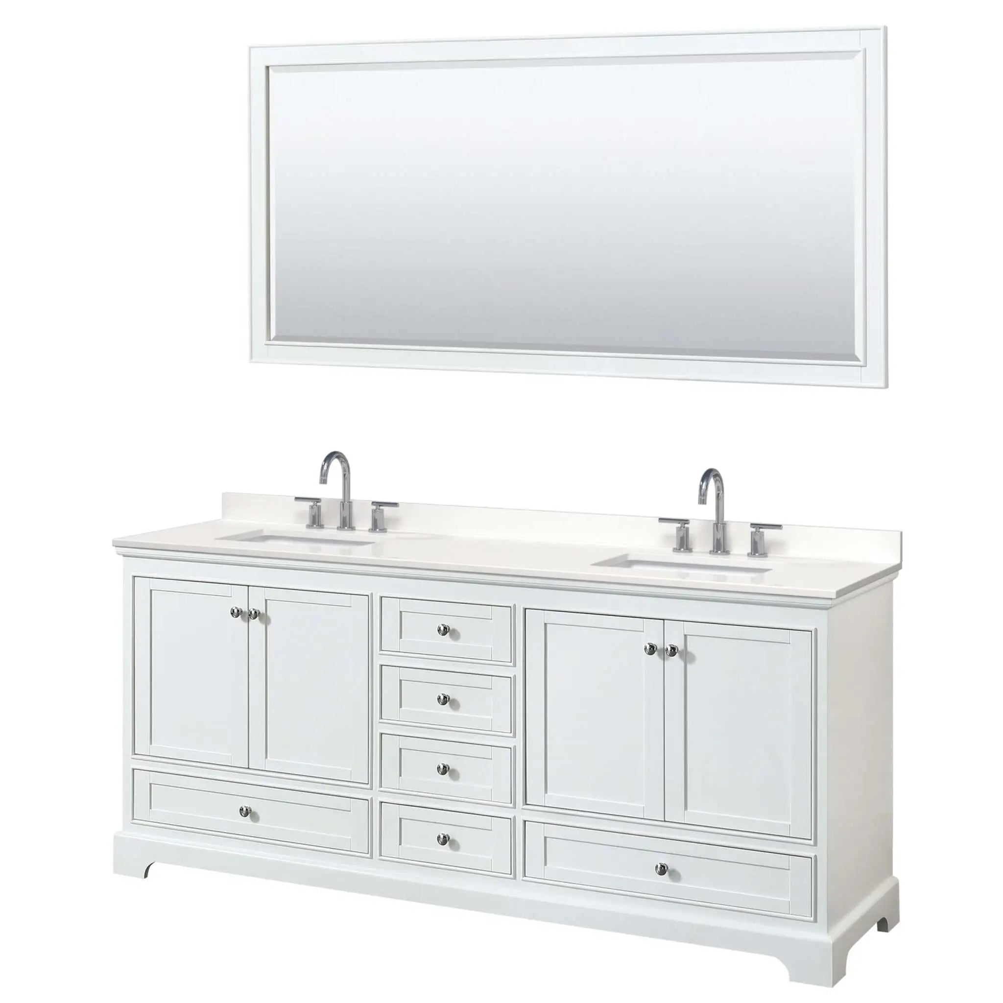 80" Deborah Double Bathroom Vanity in White with Polished Chrome Trim & 70" Mirror by Wyndham