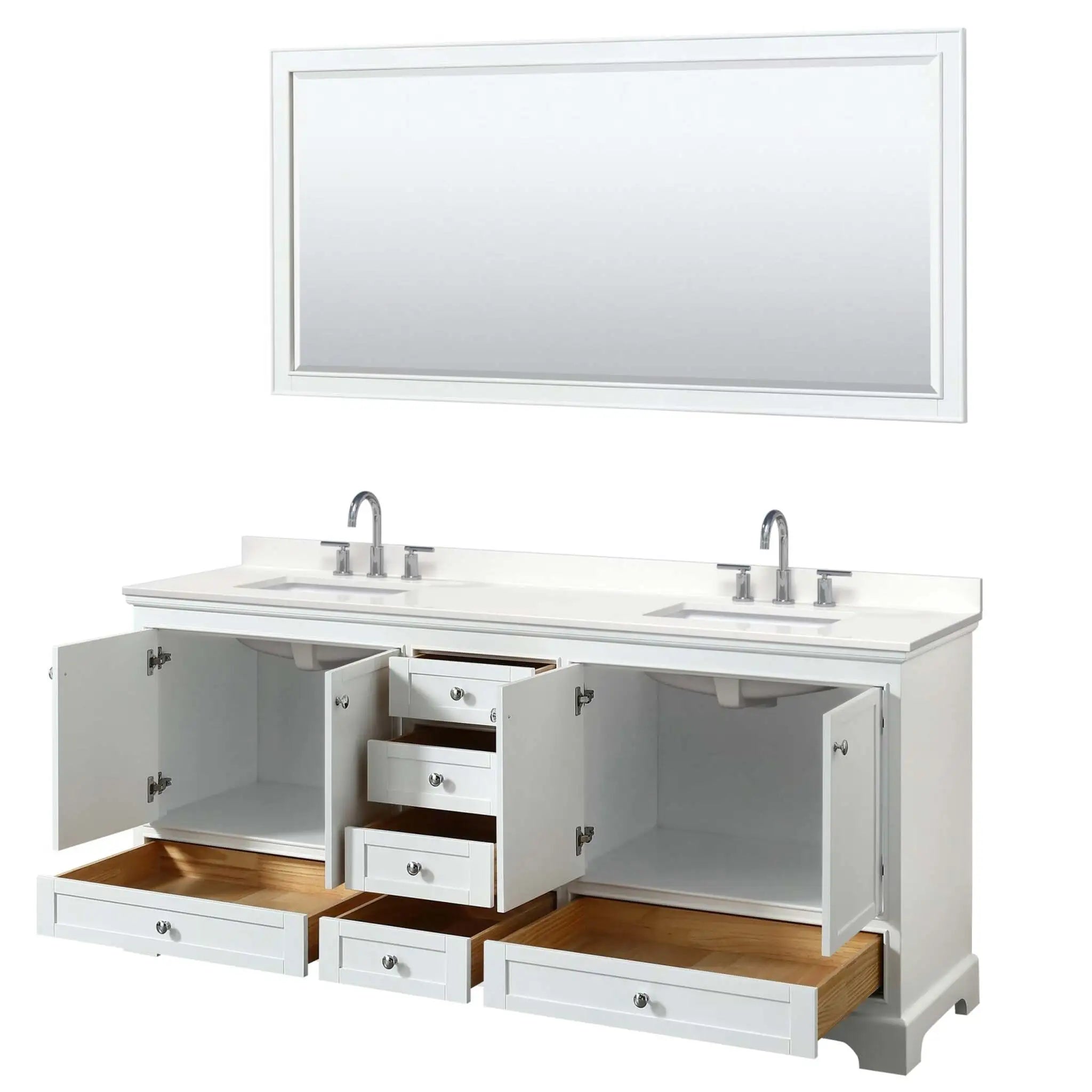 80" Deborah Double Bathroom Vanity in White with Polished Chrome Trim & 70" Mirror by Wyndham