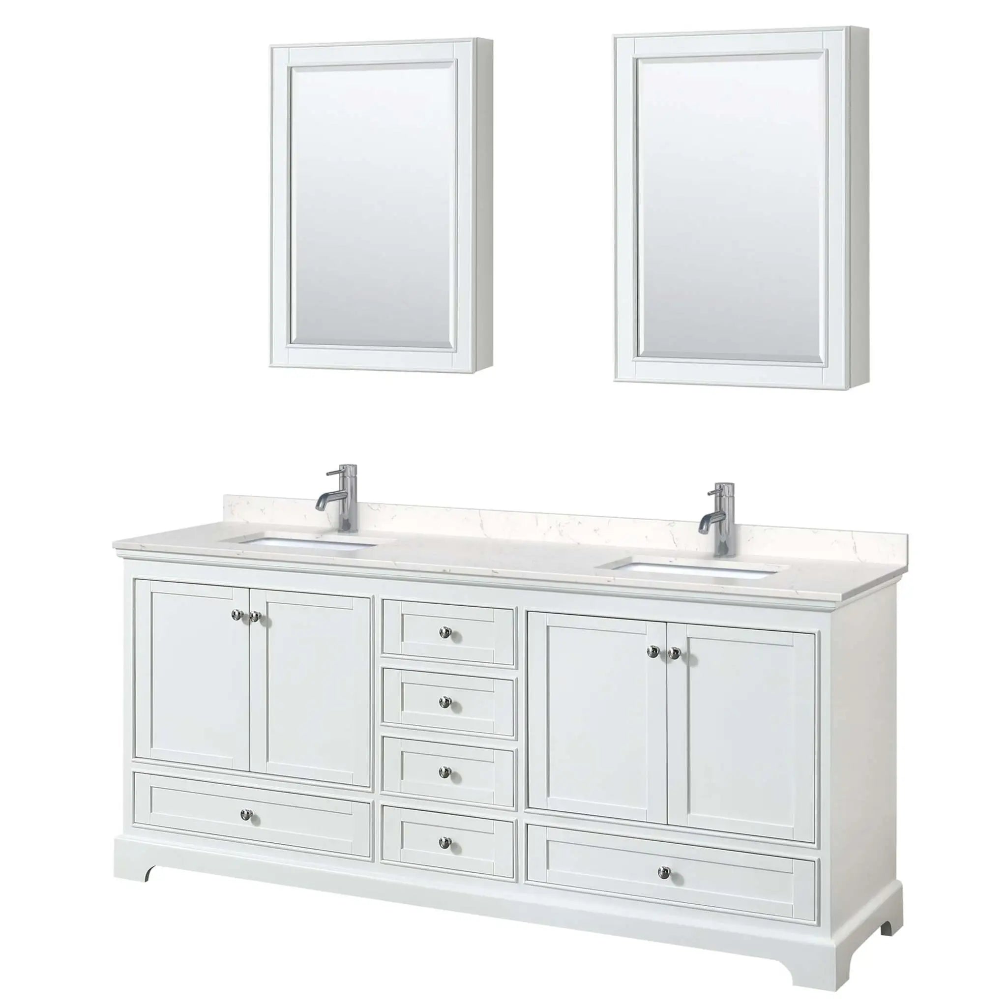 80" Deborah Double Bathroom Vanity in White with Polished Chrome Trim & Medicine Cabinet by Wyndham