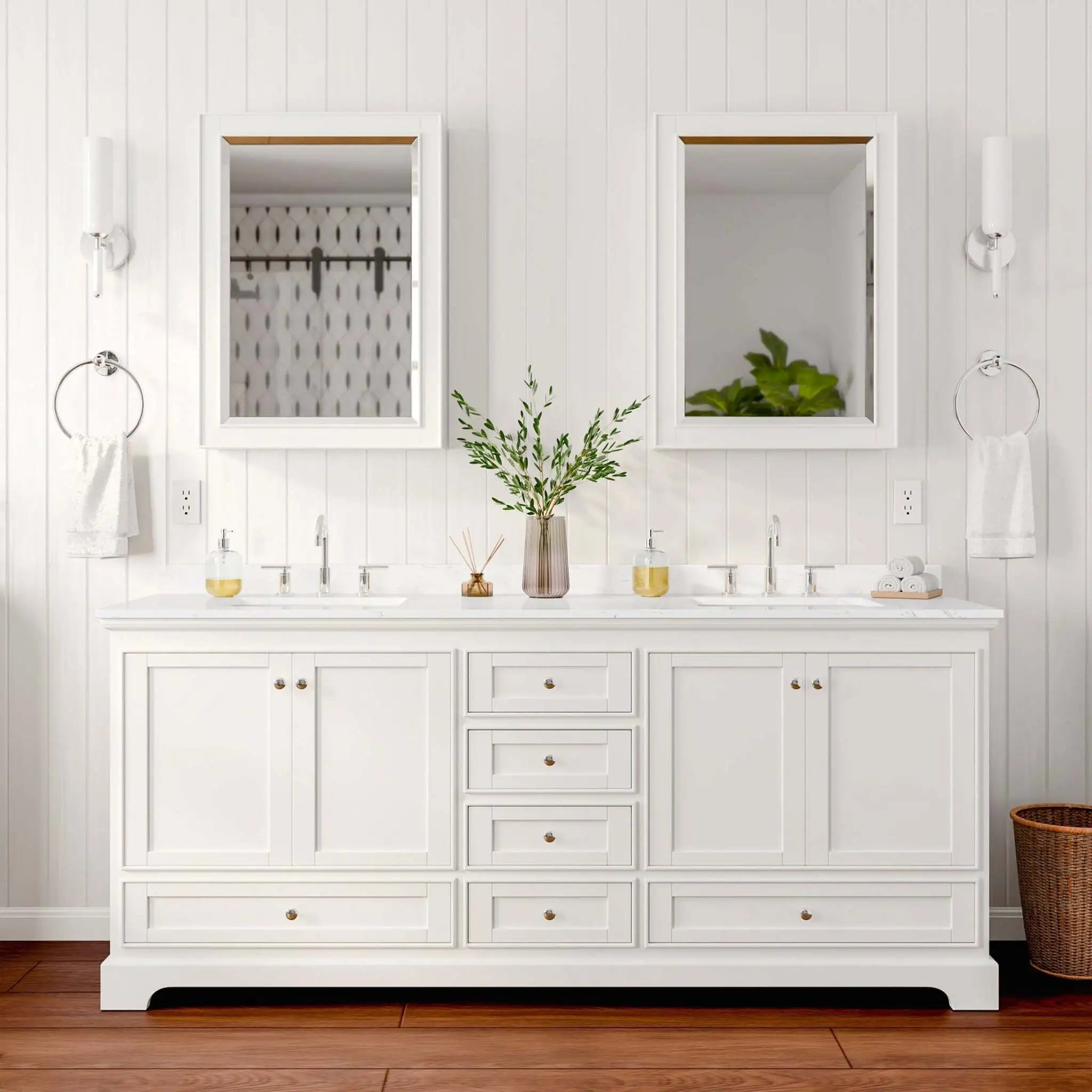 80" Deborah Double Bathroom Vanity in White with Polished Chrome Trim & Medicine Cabinet by Wyndham