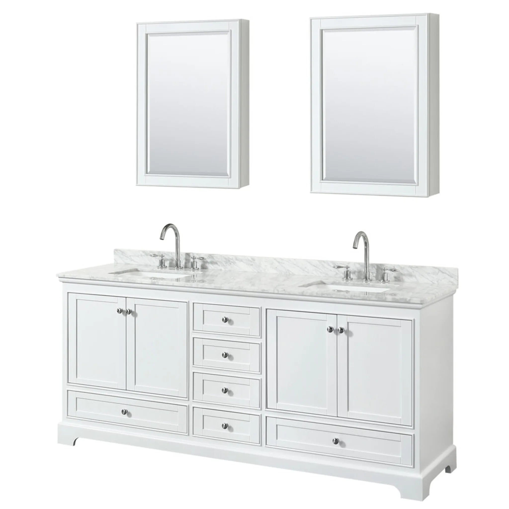 80" Deborah Double Bathroom Vanity in White with Polished Chrome Trim & Medicine Cabinet by Wyndham