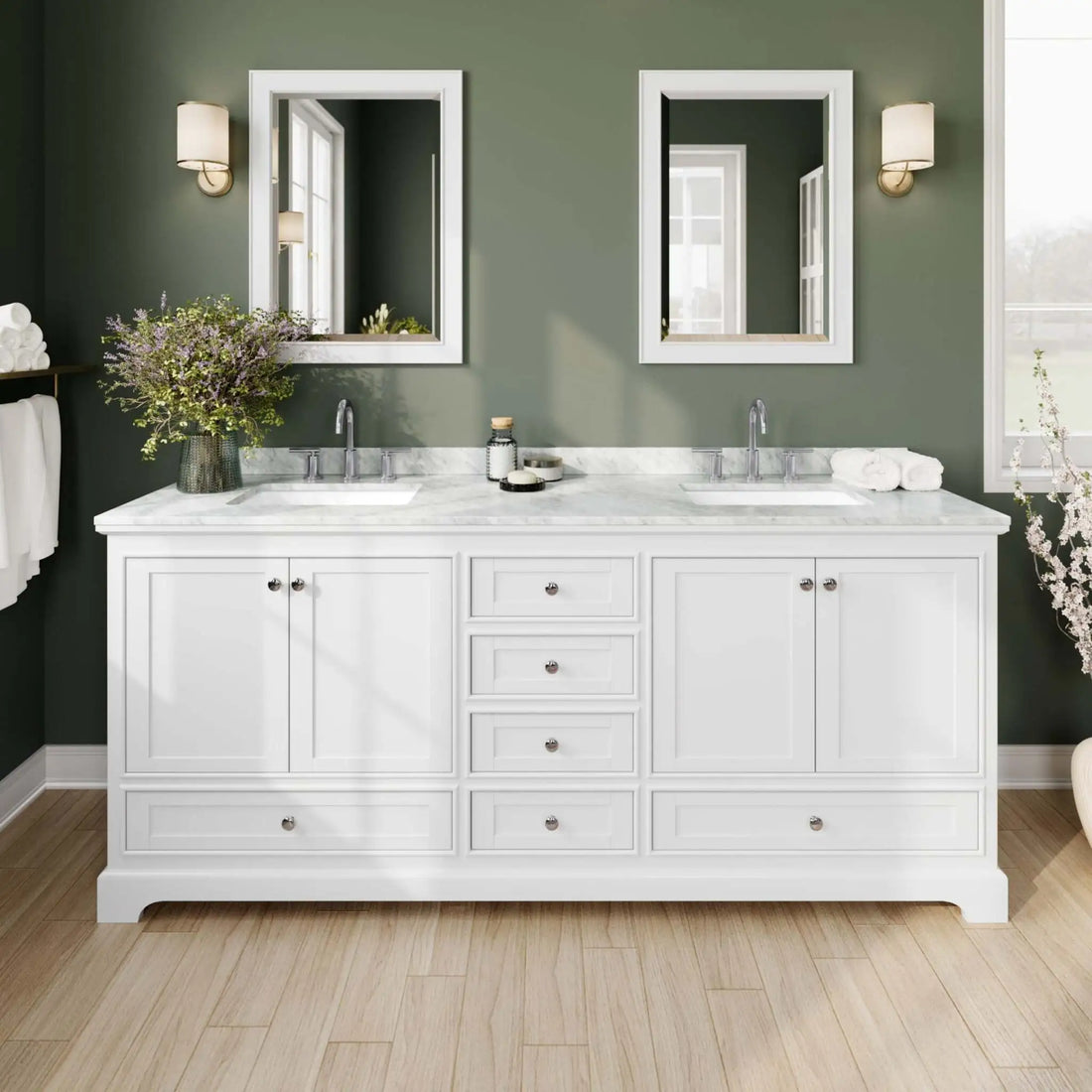 80" Deborah Double Bathroom Vanity in White with Polished Chrome Trim & Medicine Cabinet by Wyndham