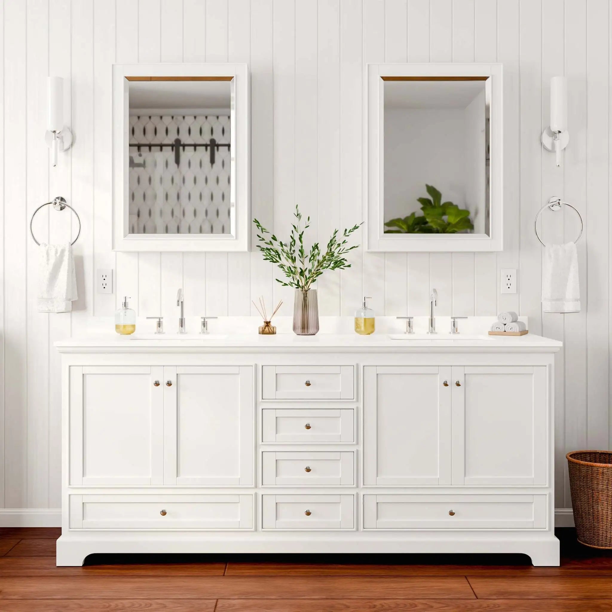 80" Deborah Double Bathroom Vanity in White with Polished Chrome Trim & Medicine Cabinet by Wyndham