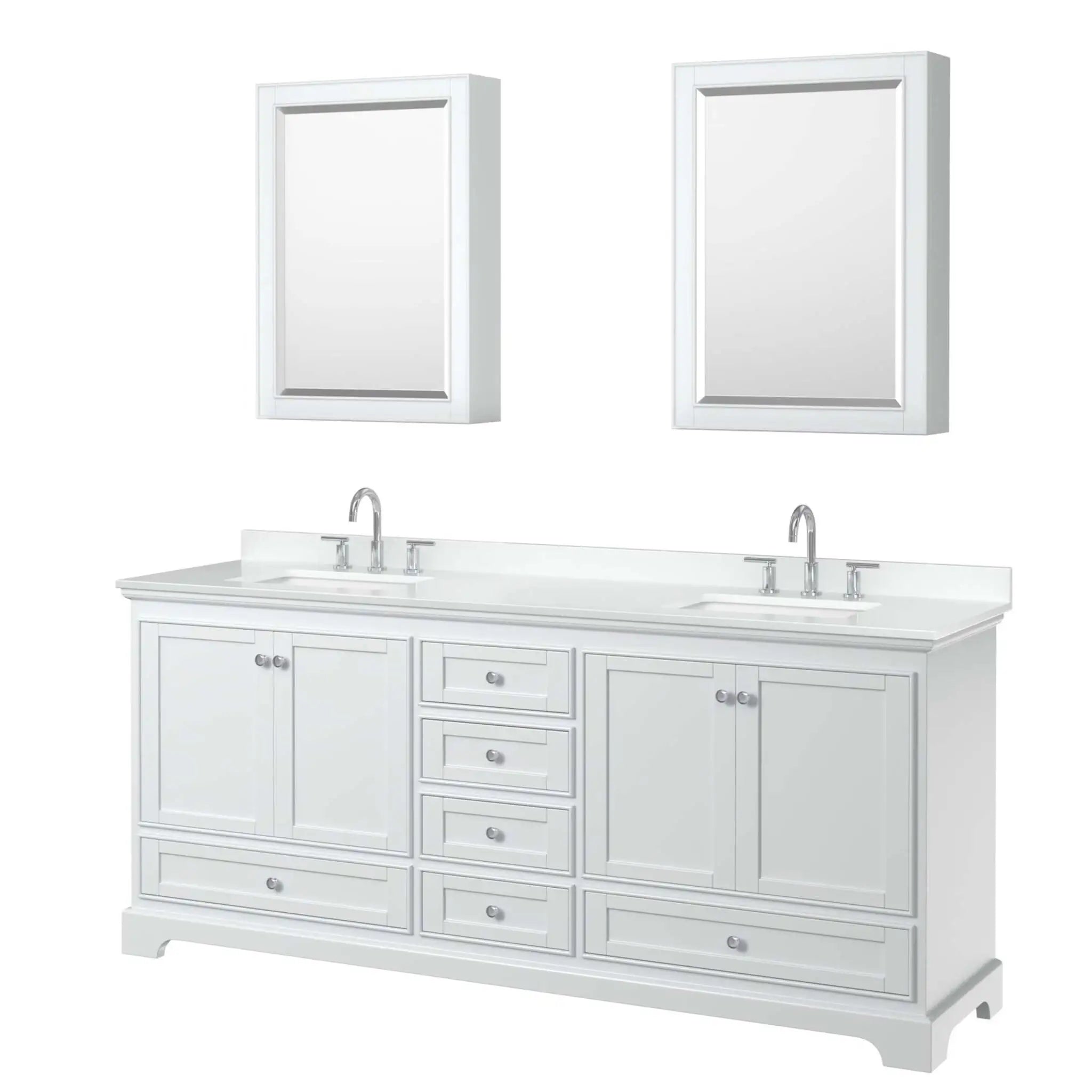 80" Deborah Double Bathroom Vanity in White with Polished Chrome Trim & Medicine Cabinet by Wyndham