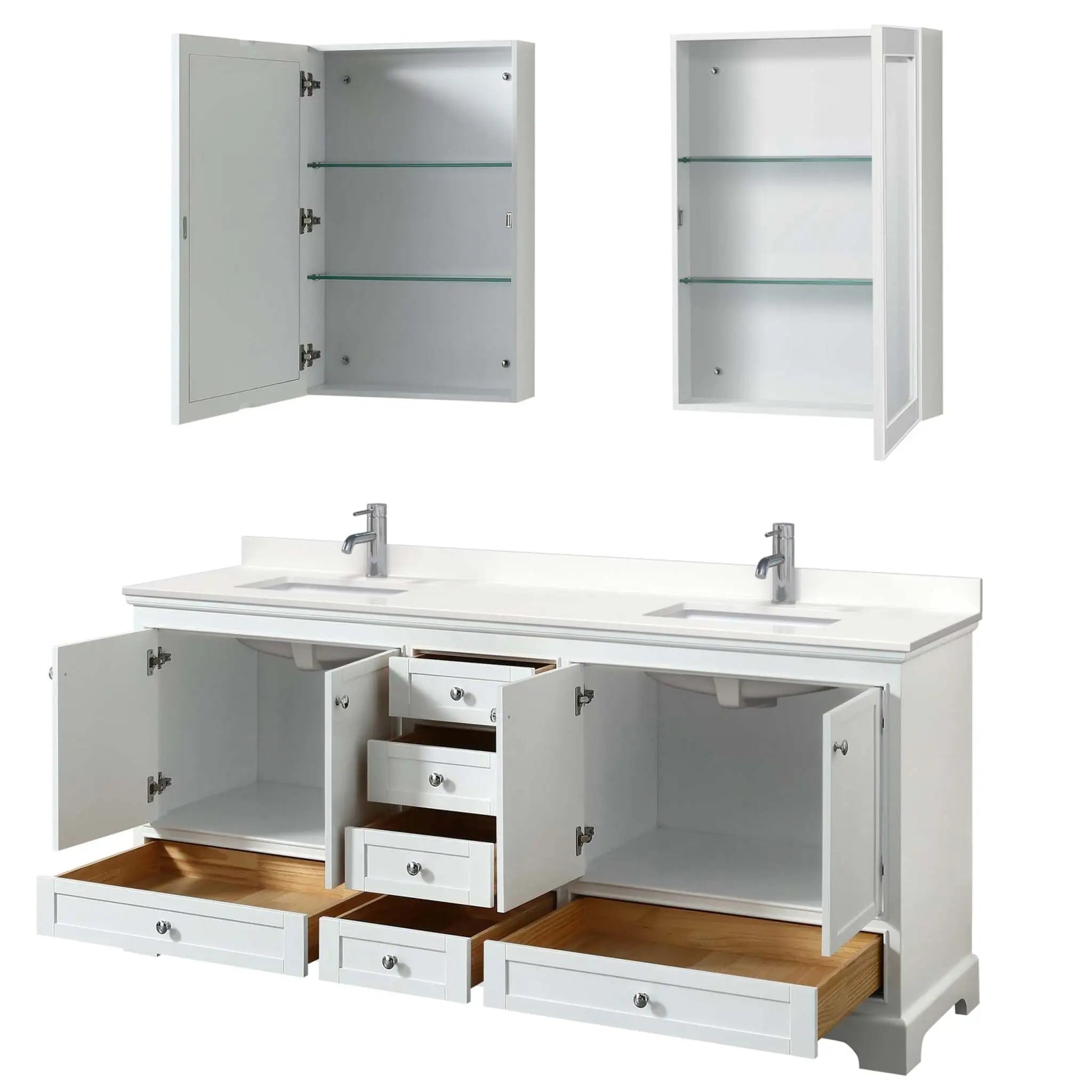 80" Deborah Double Bathroom Vanity in White with Polished Chrome Trim & Medicine Cabinet by Wyndham