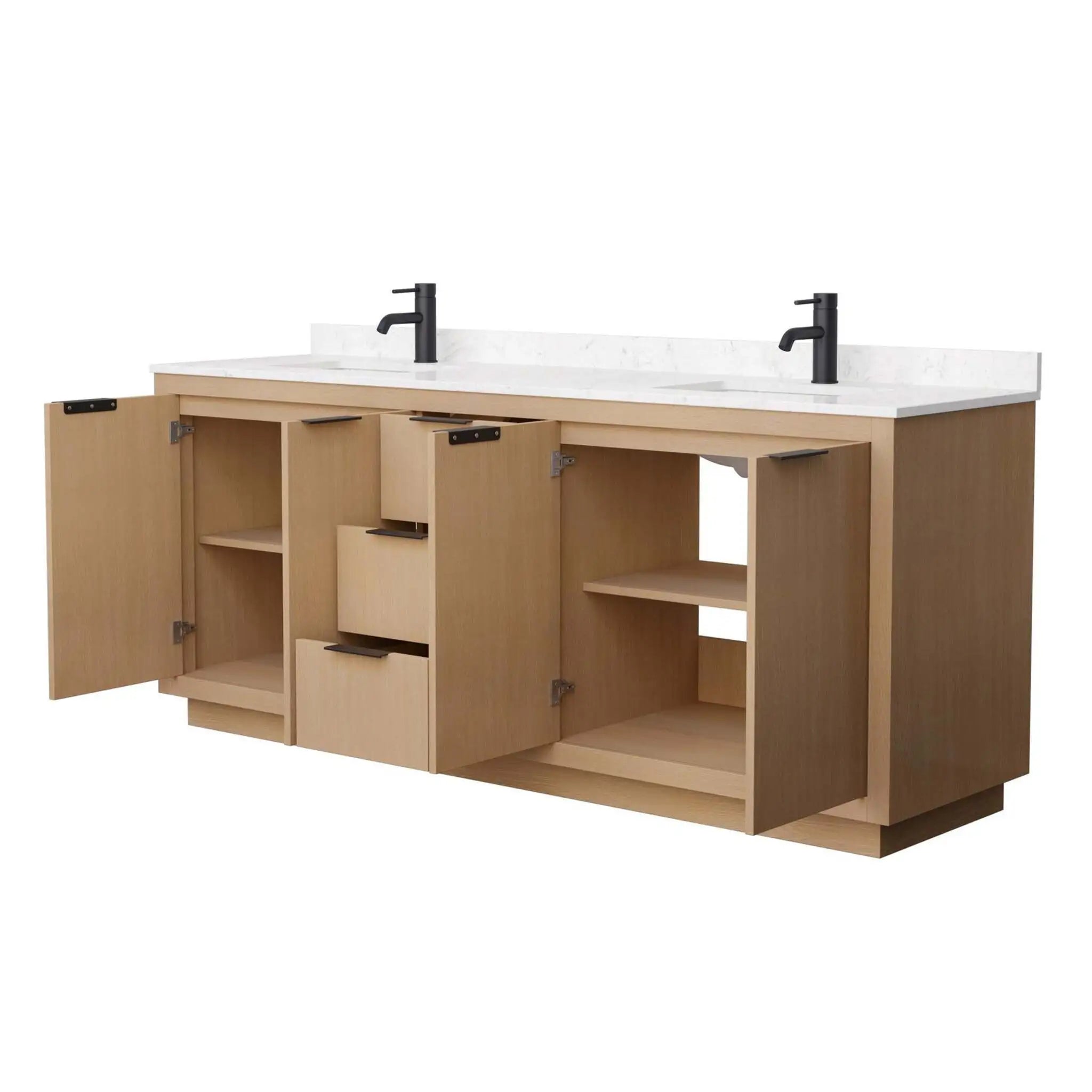 80" Maroni Double Bathroom Vanity in Light Straw with Matte Black Trim by Wyndham