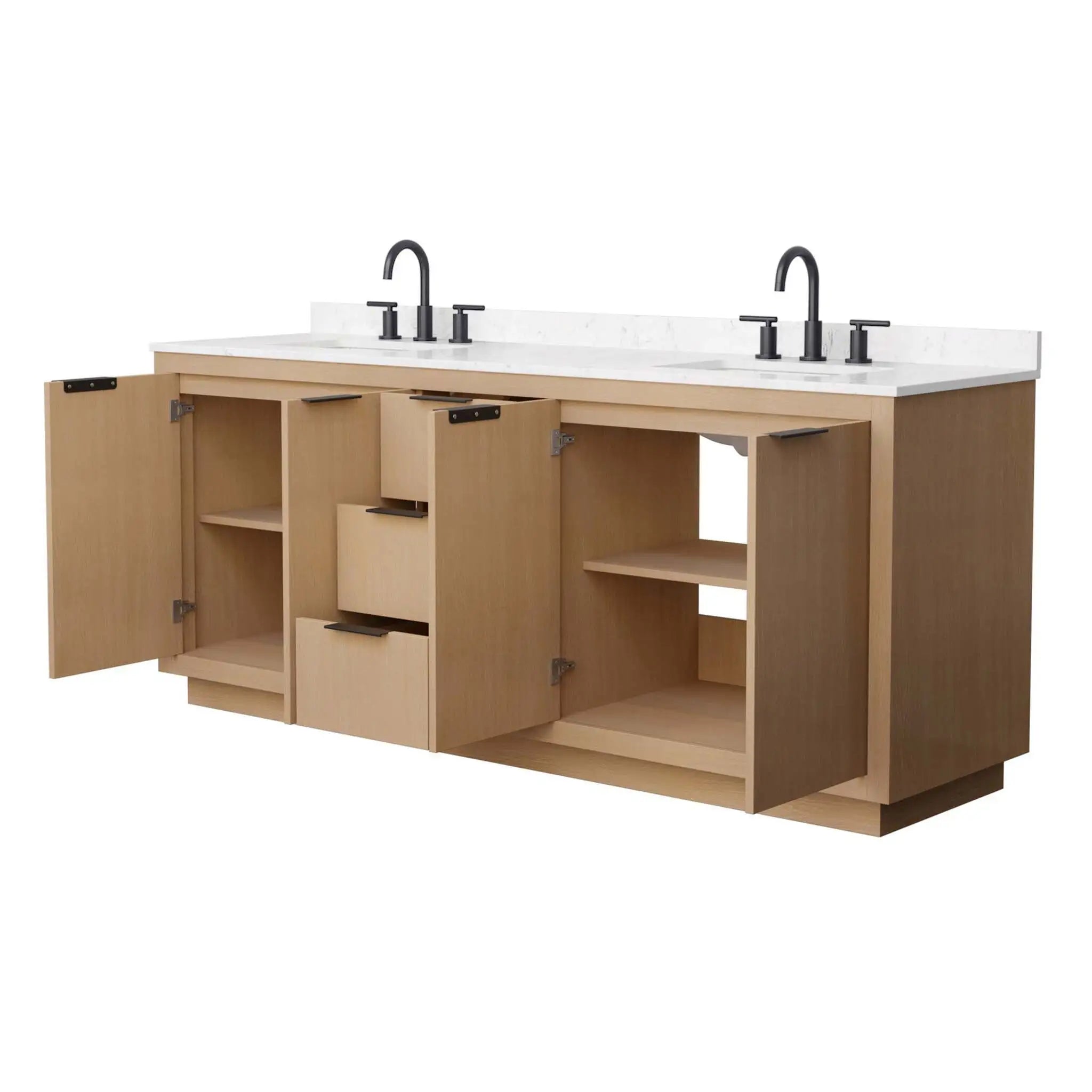 80" Maroni Double Bathroom Vanity in Light Straw with Matte Black Trim by Wyndham