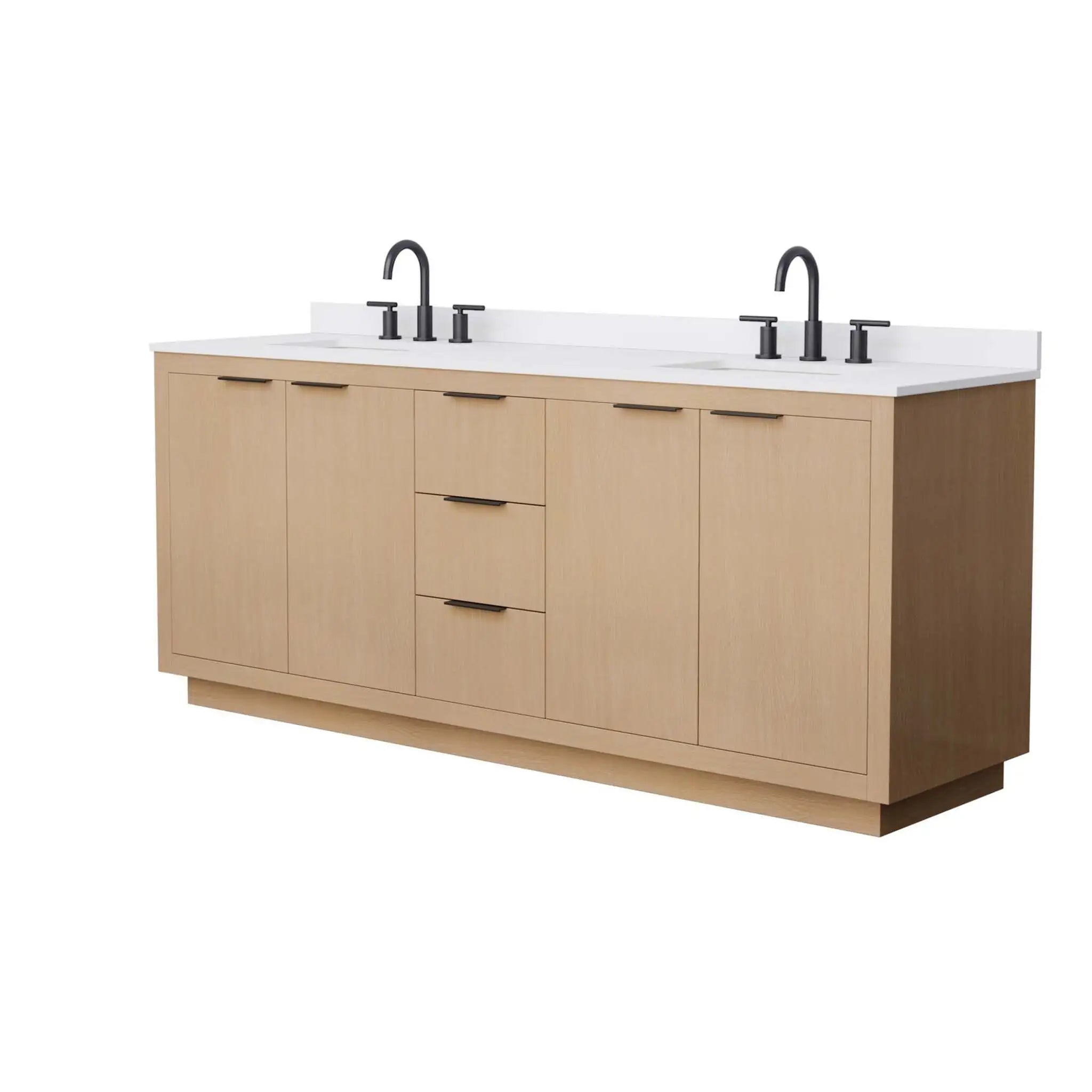 80" Maroni Double Bathroom Vanity in Light Straw with Matte Black Trim by Wyndham