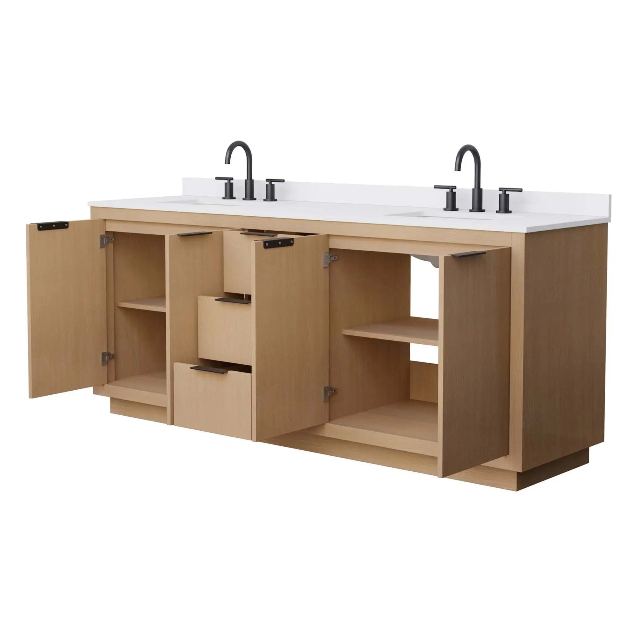 80" Maroni Double Bathroom Vanity in Light Straw with Matte Black Trim by Wyndham