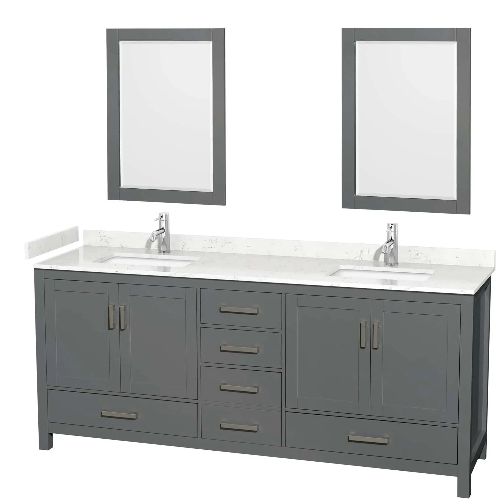 80" Sheffield Double Bathroom Vanity in Dark Gray with Brushed Chrome Trim & 24" Mirror by Wyndham