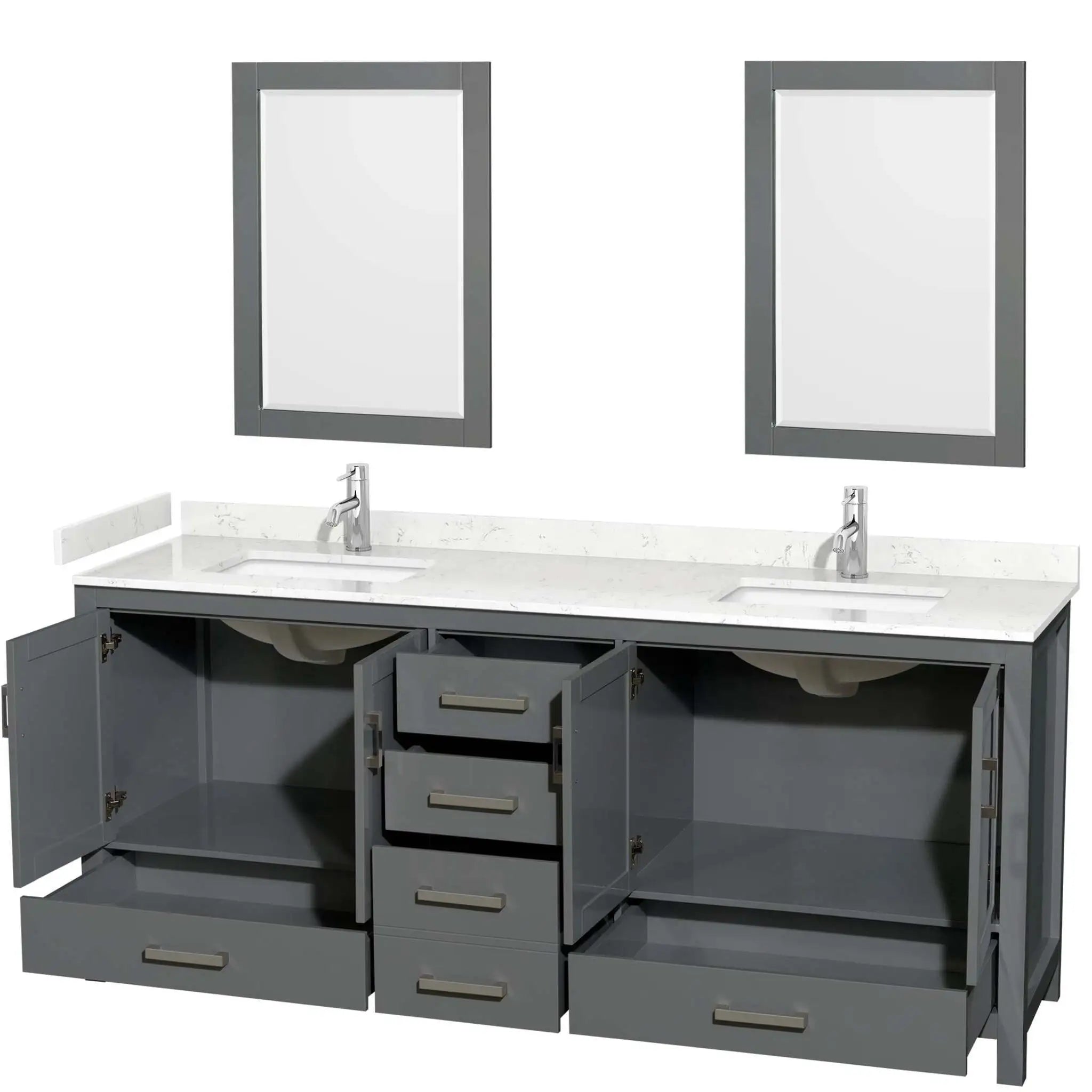 80" Sheffield Double Bathroom Vanity in Dark Gray with Brushed Chrome Trim & 24" Mirror by Wyndham