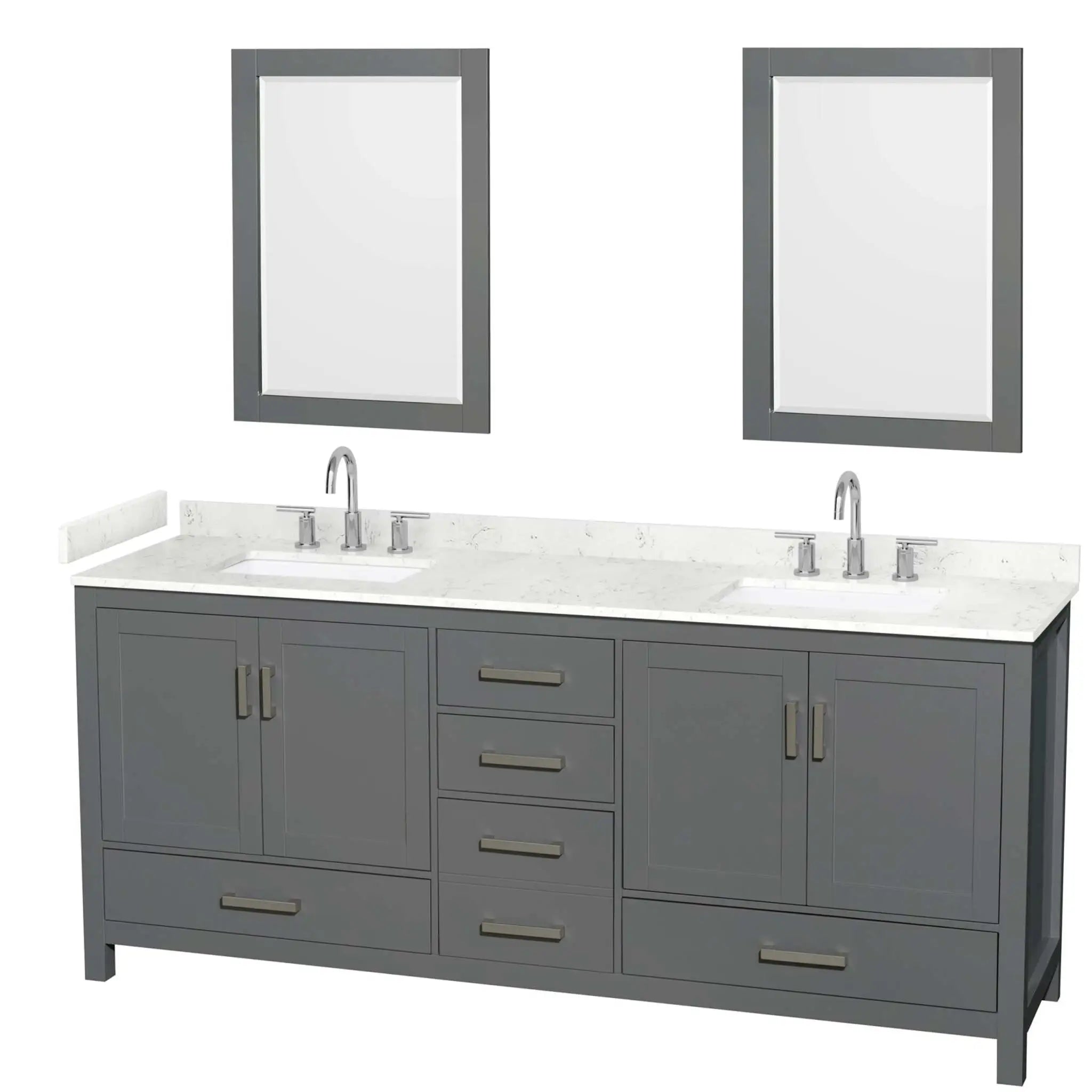 80" Sheffield Double Bathroom Vanity in Dark Gray with Brushed Chrome Trim & 24" Mirror by Wyndham