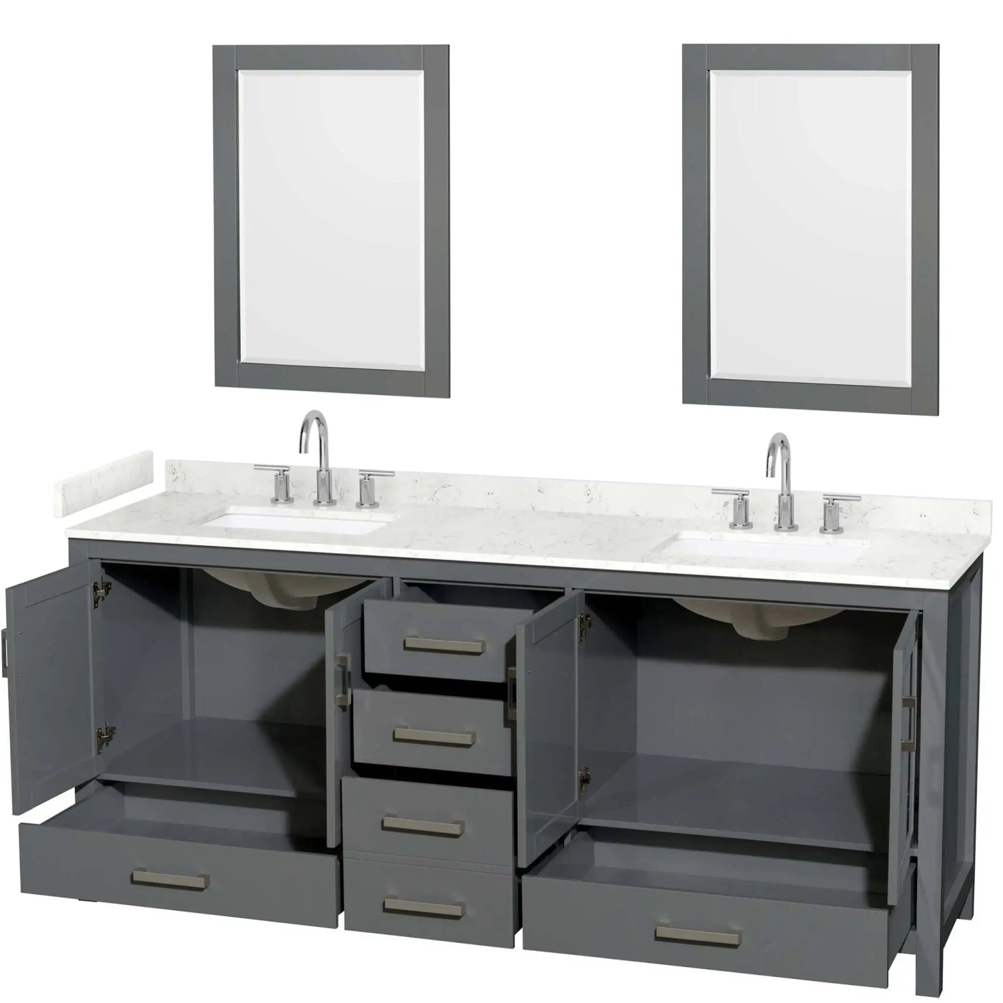80" Sheffield Double Bathroom Vanity in Dark Gray with Brushed Chrome Trim & 24" Mirror by Wyndham