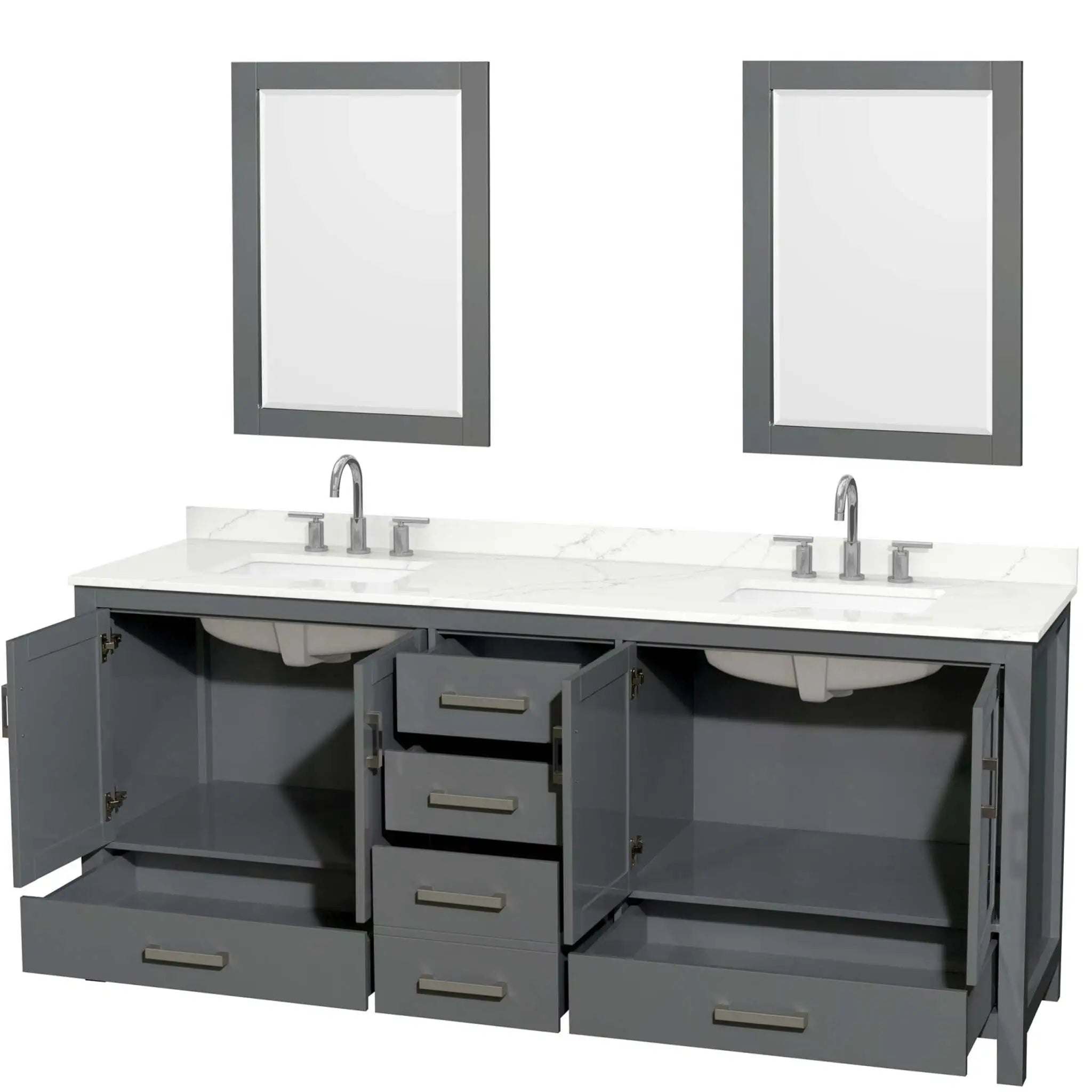 80" Sheffield Double Bathroom Vanity in Dark Gray with Brushed Chrome Trim & 24" Mirror by Wyndham