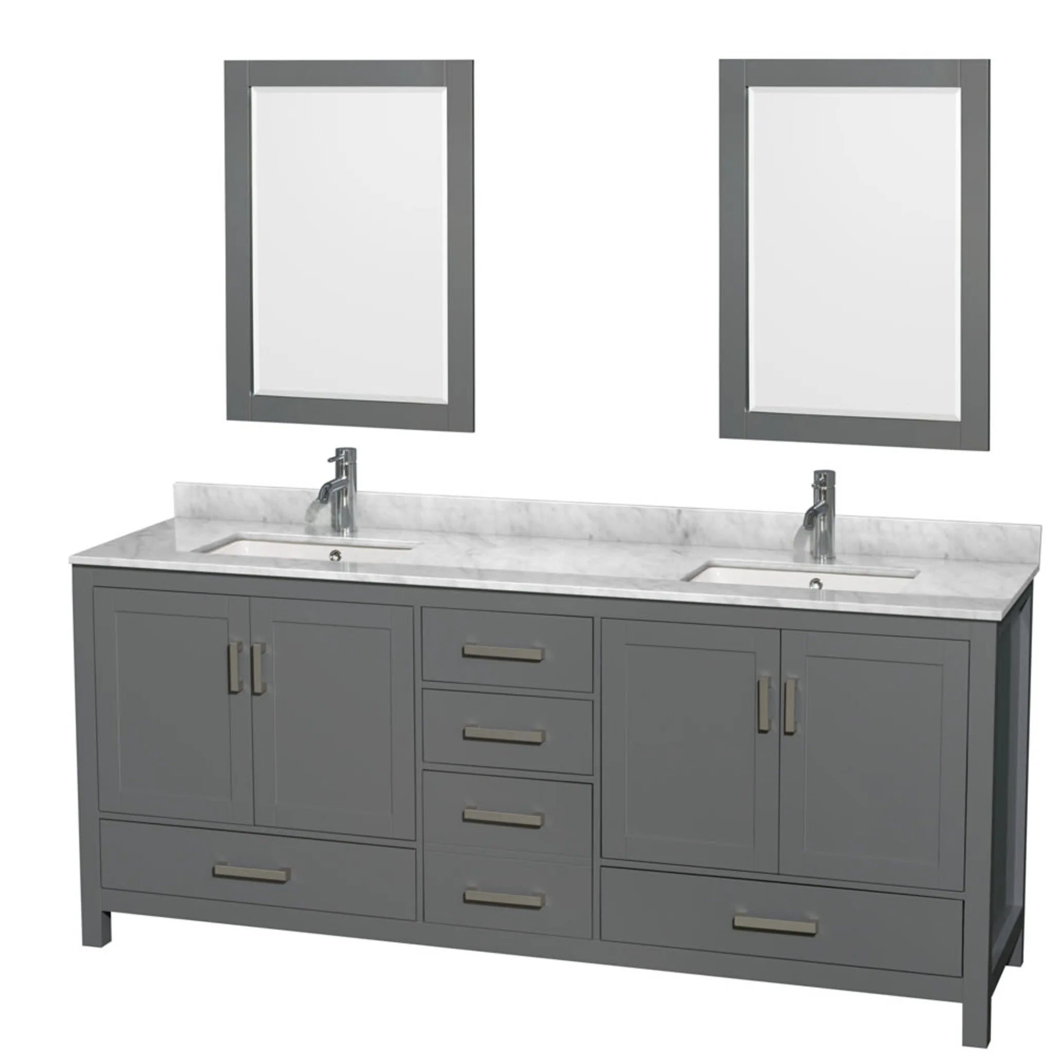 80" Sheffield Double Bathroom Vanity in Dark Gray with Brushed Chrome Trim & 24" Mirror by Wyndham