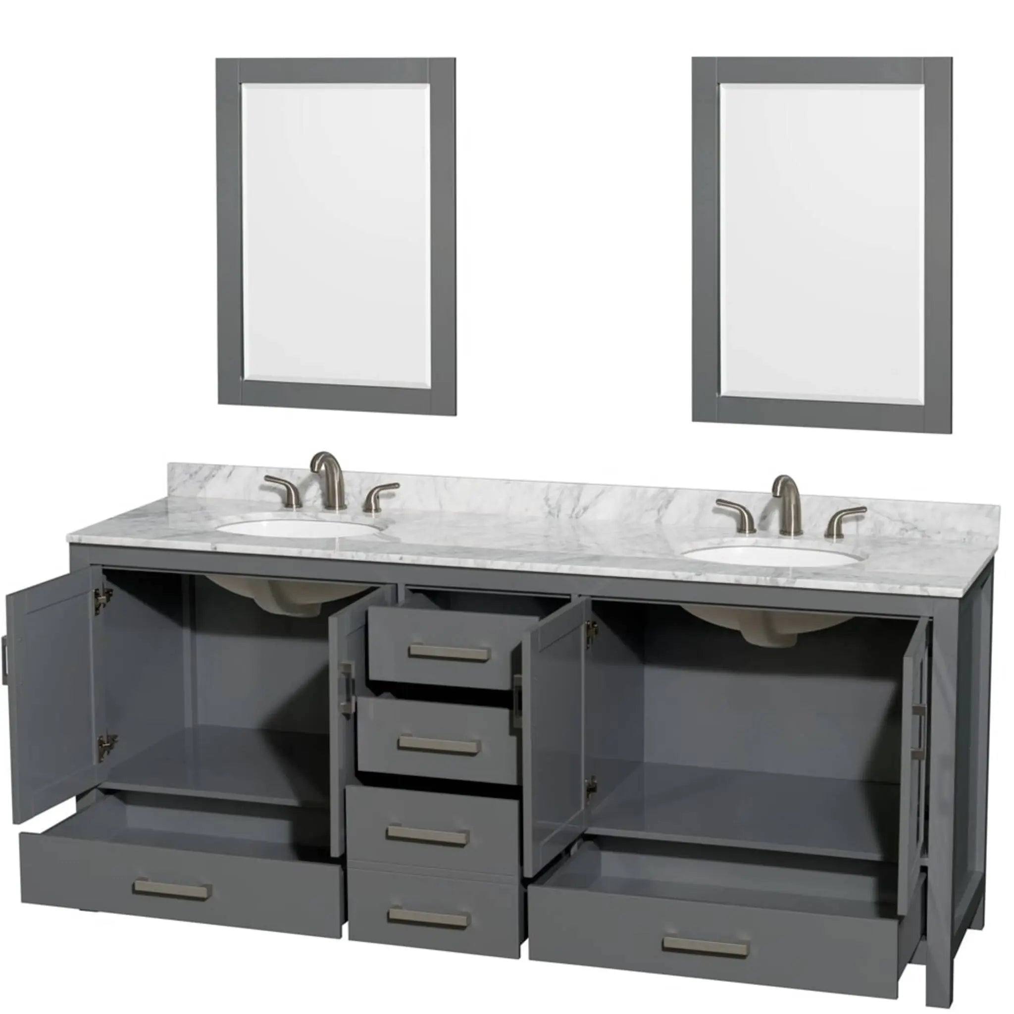 80" Sheffield Double Bathroom Vanity in Dark Gray with Brushed Chrome Trim & 24" Mirror by Wyndham
