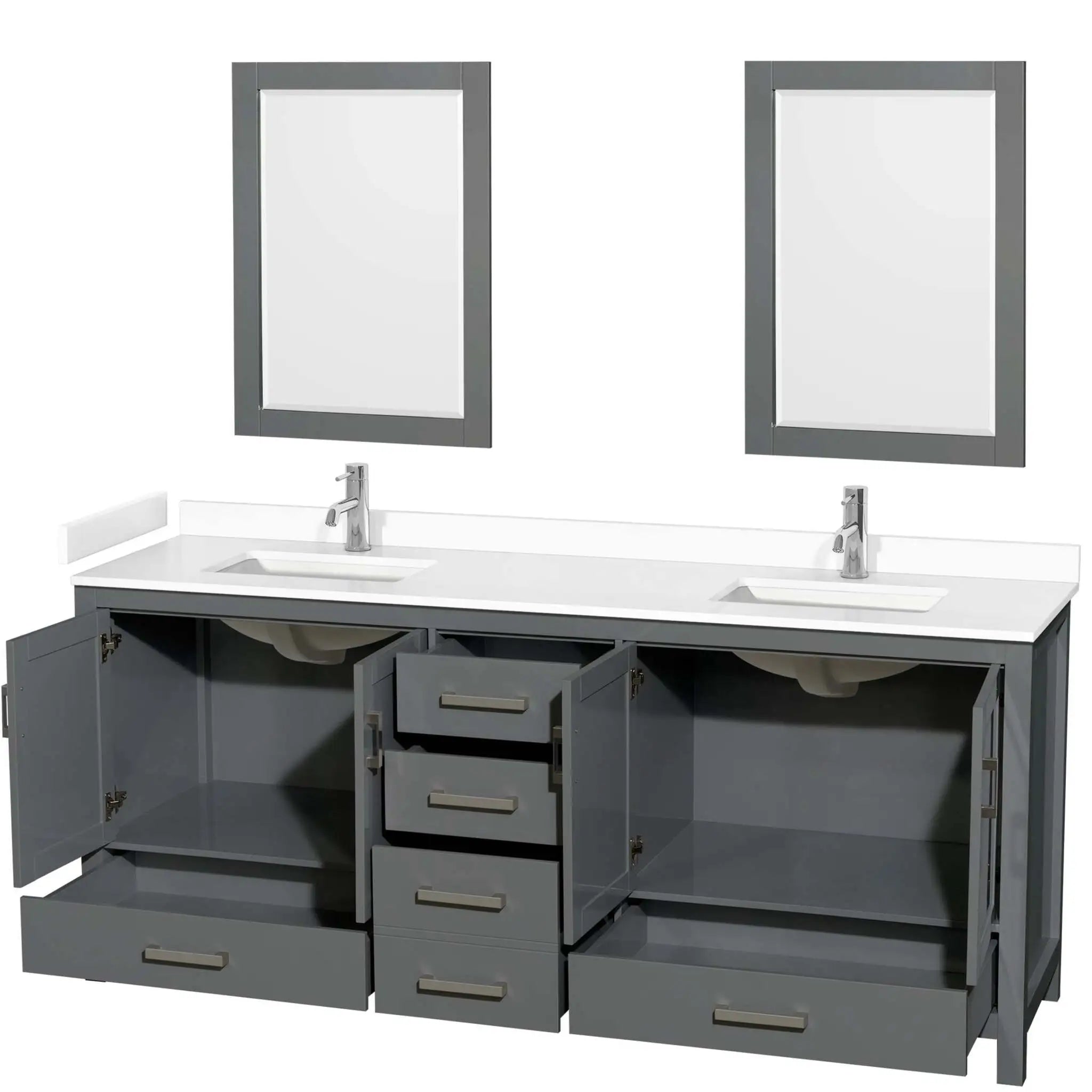 80" Sheffield Double Bathroom Vanity in Dark Gray with Brushed Chrome Trim & 24" Mirror by Wyndham