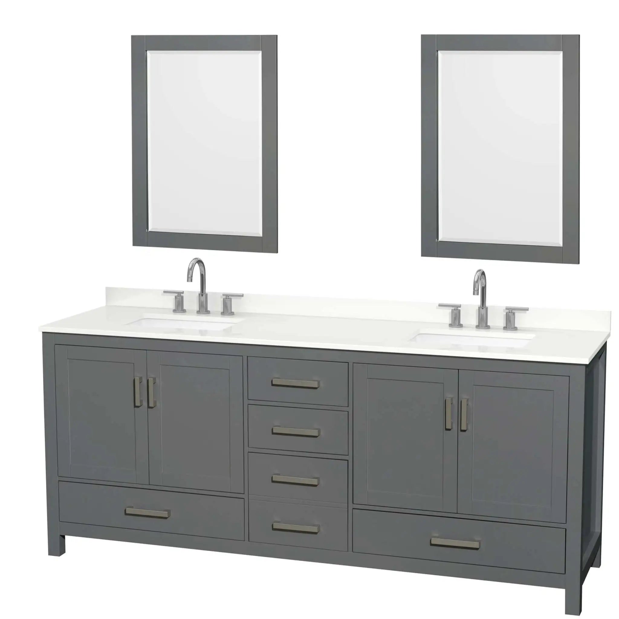 80" Sheffield Double Bathroom Vanity in Dark Gray with Brushed Chrome Trim & 24" Mirror by Wyndham