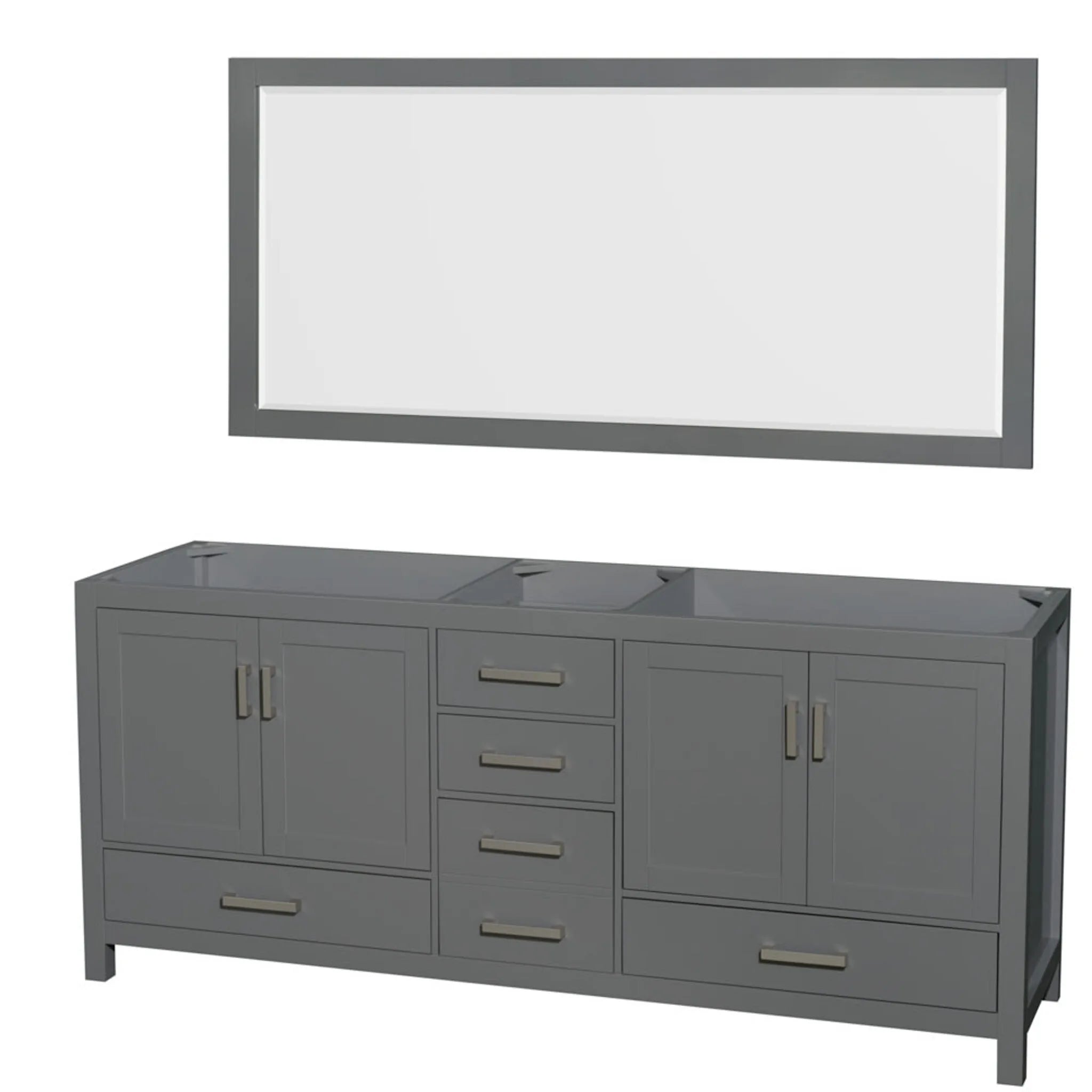 80" Sheffield Double Bathroom Vanity in Dark Gray with Brushed Chrome Trim & 70" Mirror by Wyndham