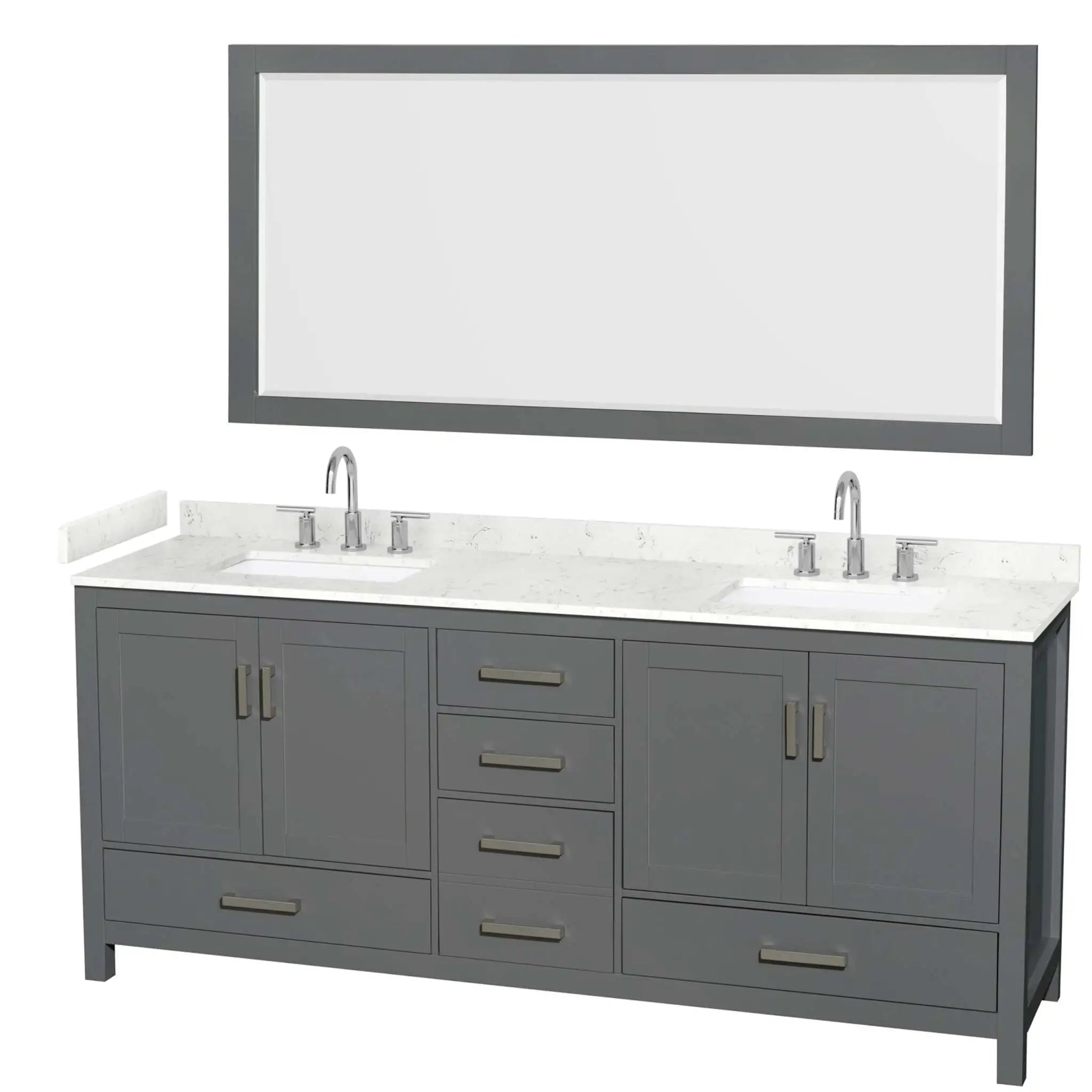 80" Sheffield Double Bathroom Vanity in Dark Gray with Brushed Chrome Trim & 70" Mirror by Wyndham
