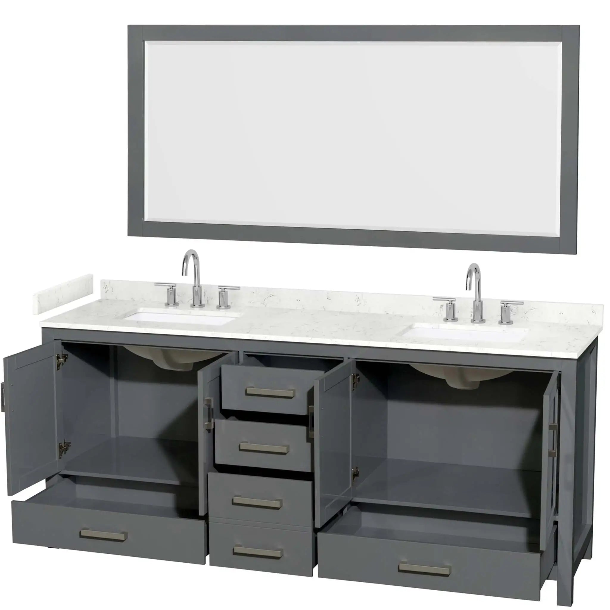 80" Sheffield Double Bathroom Vanity in Dark Gray with Brushed Chrome Trim & 70" Mirror by Wyndham