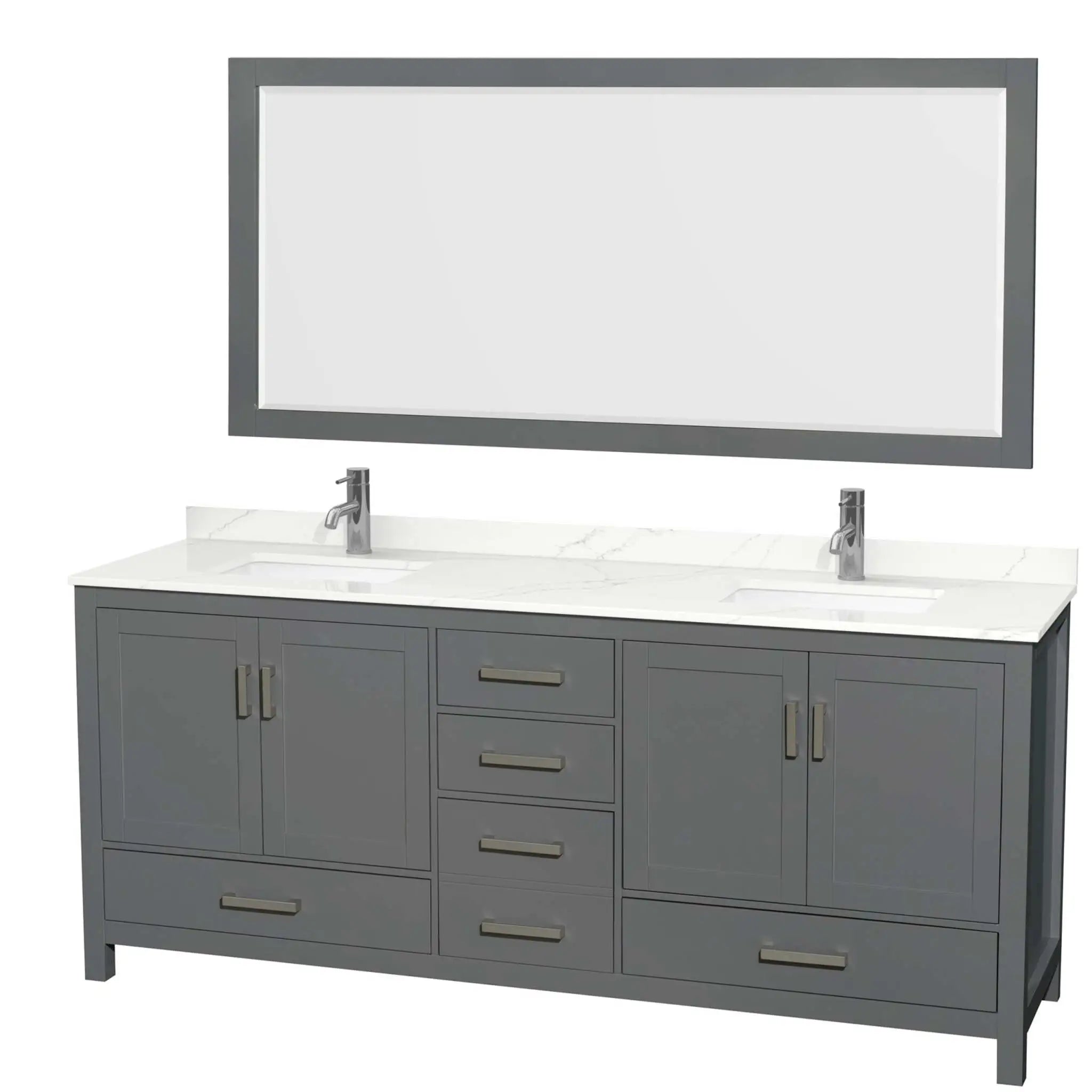 80" Sheffield Double Bathroom Vanity in Dark Gray with Brushed Chrome Trim & 70" Mirror by Wyndham
