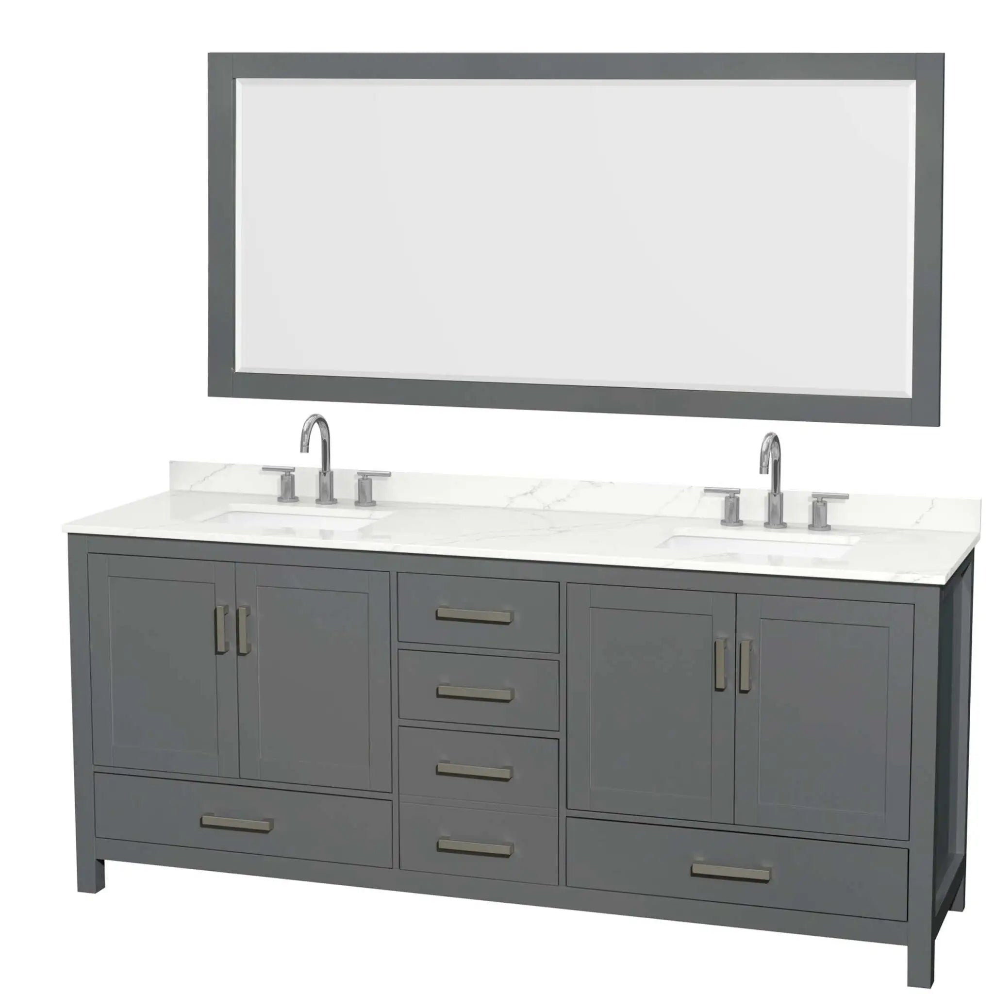 80" Sheffield Double Bathroom Vanity in Dark Gray with Brushed Chrome Trim & 70" Mirror by Wyndham