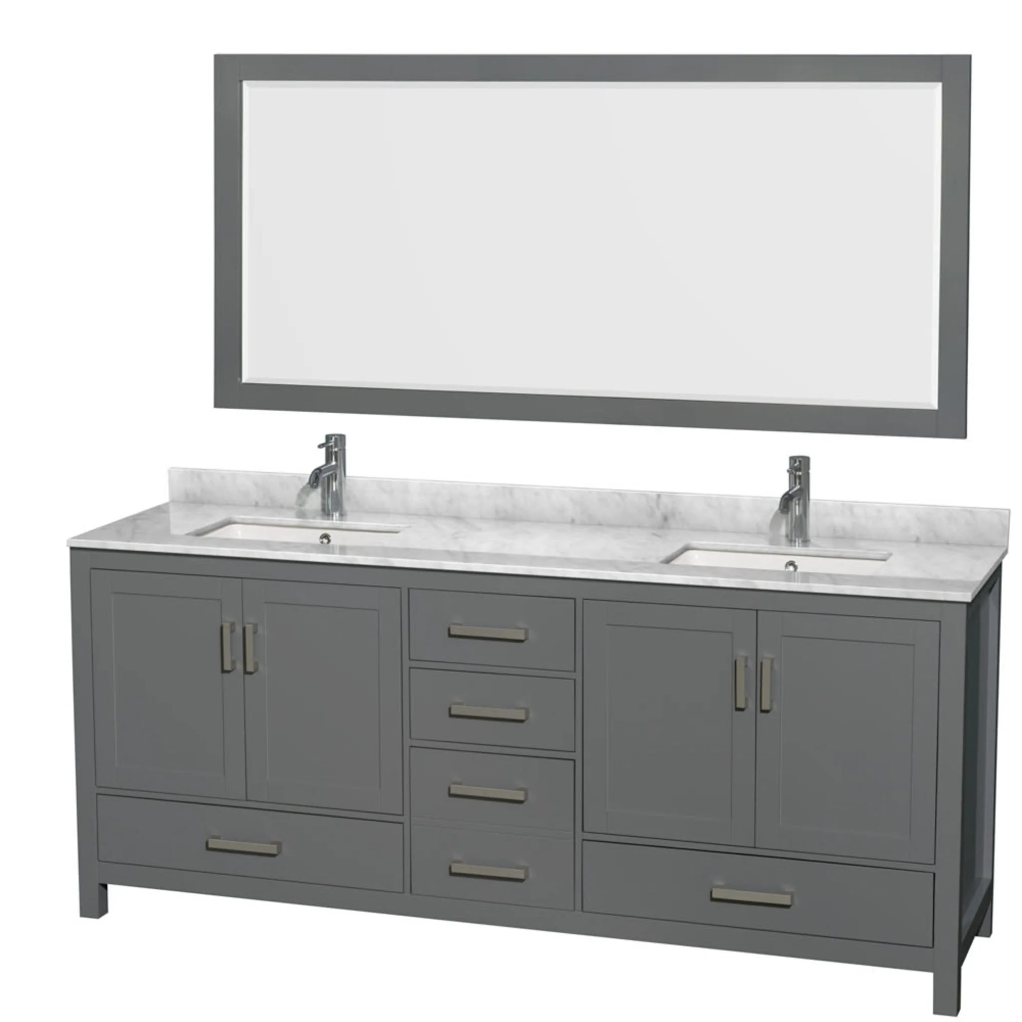 80" Sheffield Double Bathroom Vanity in Dark Gray with Brushed Chrome Trim & 70" Mirror by Wyndham