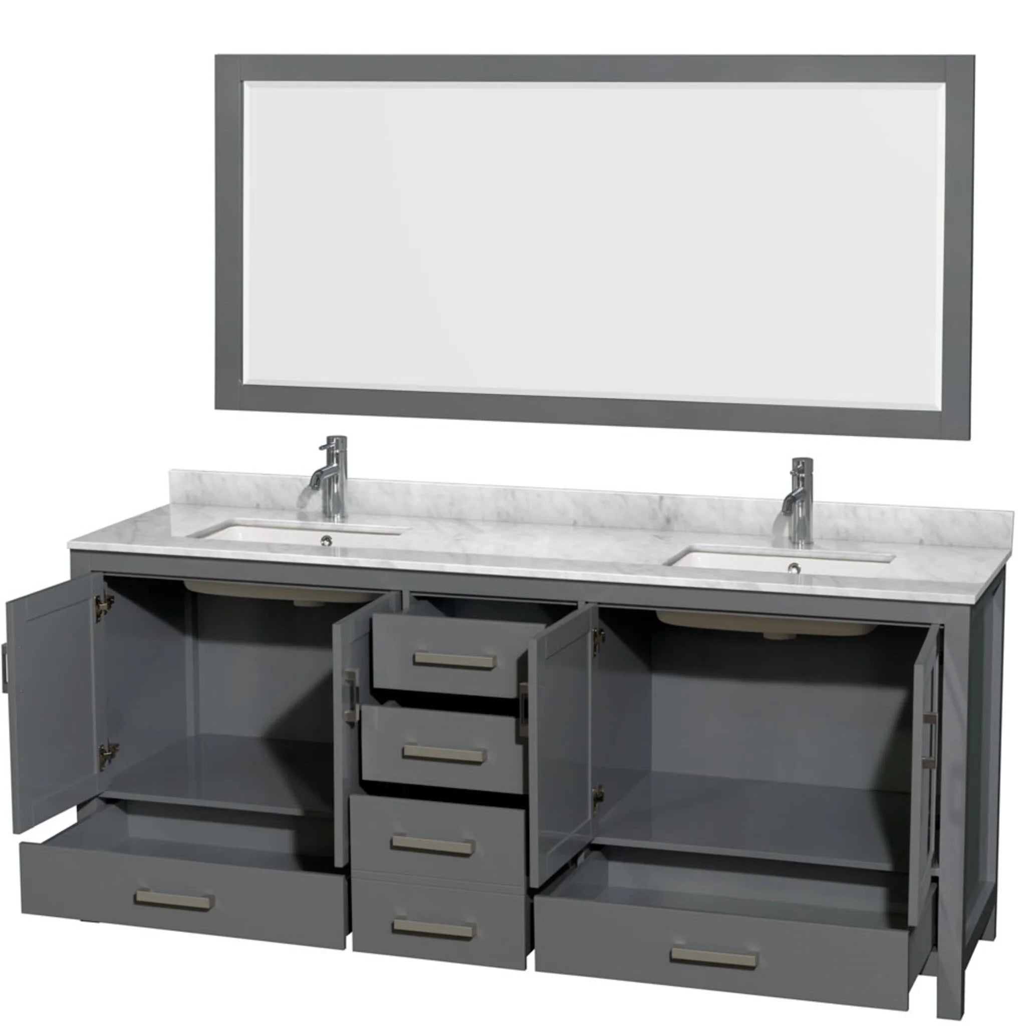 80" Sheffield Double Bathroom Vanity in Dark Gray with Brushed Chrome Trim & 70" Mirror by Wyndham