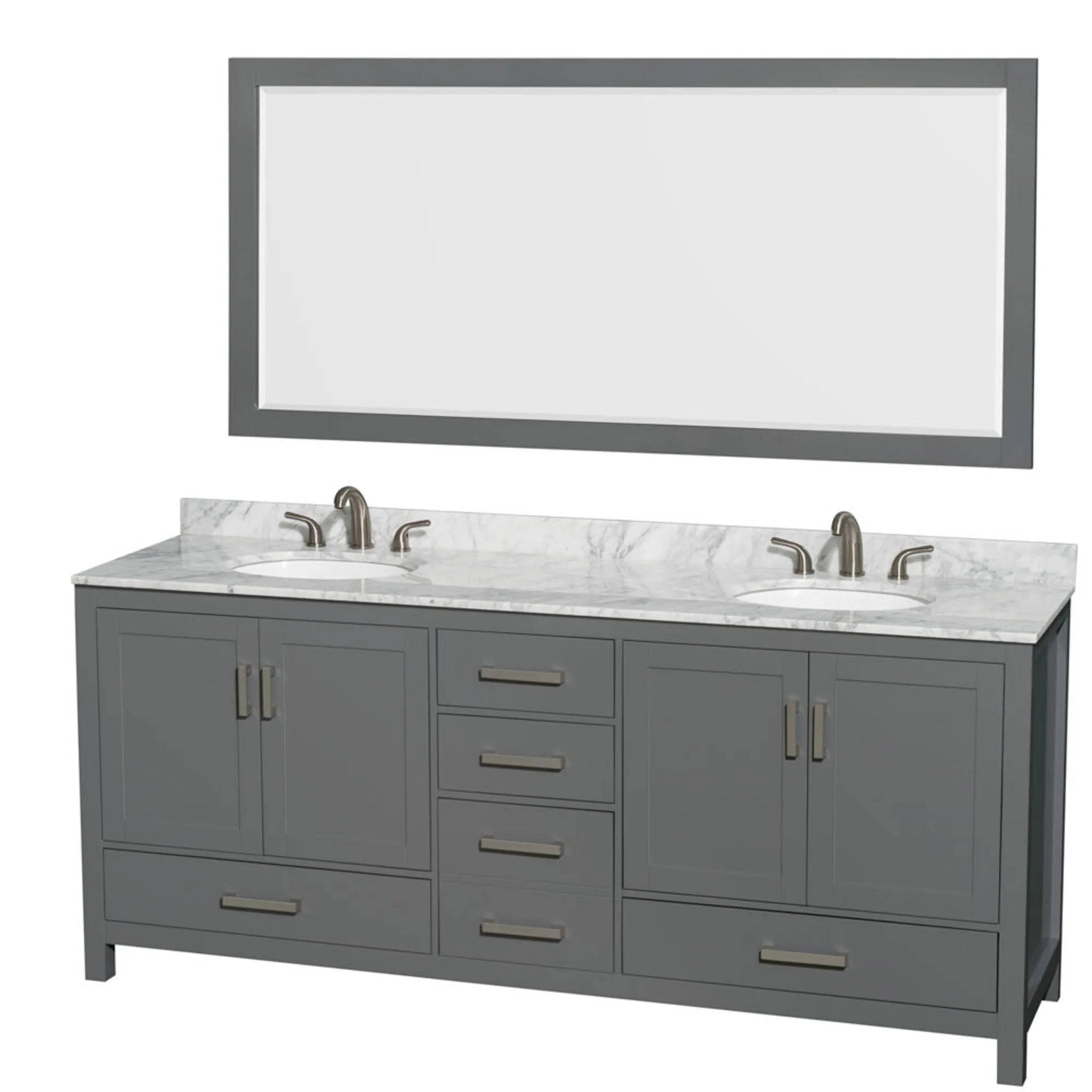 80" Sheffield Double Bathroom Vanity in Dark Gray with Brushed Chrome Trim & 70" Mirror by Wyndham