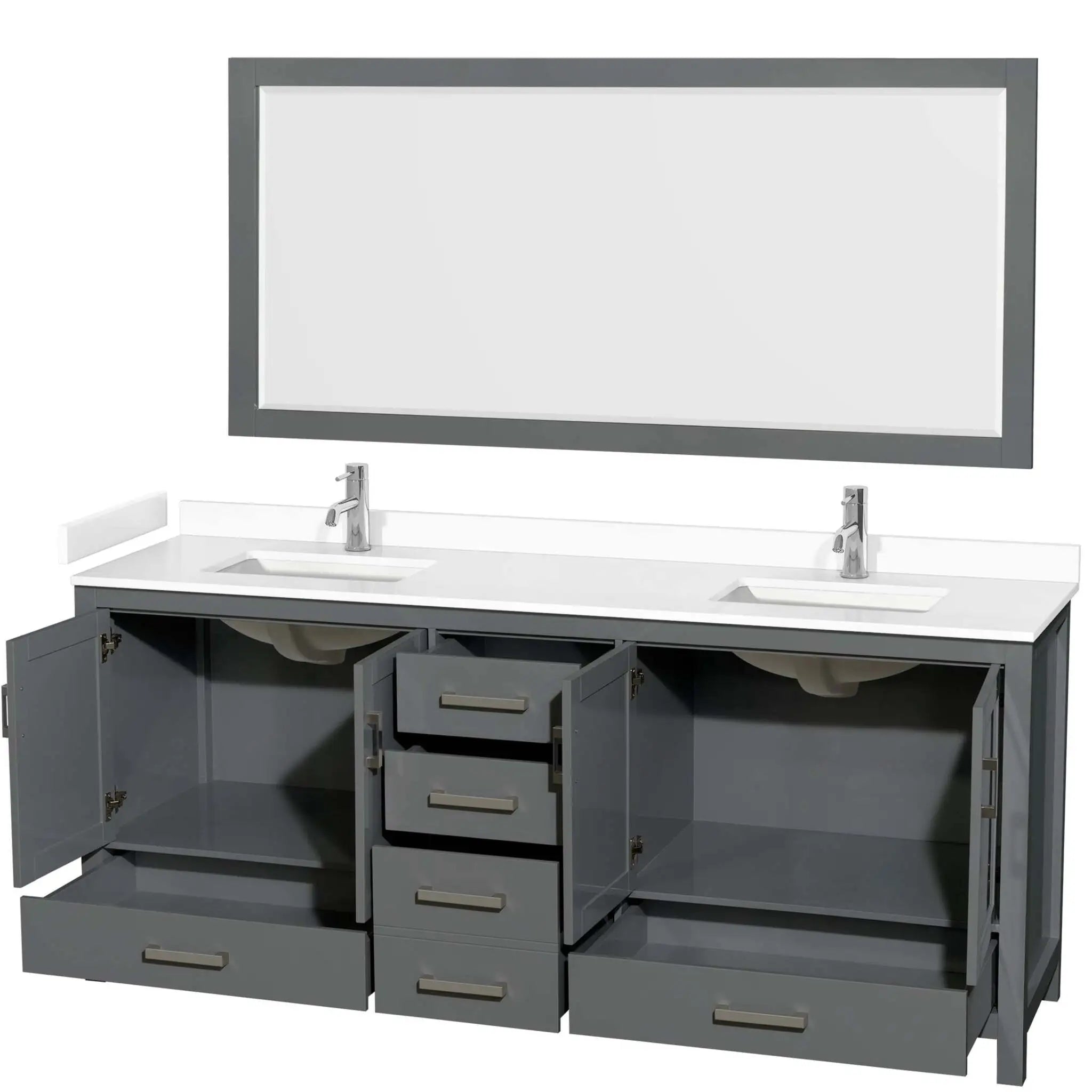 80" Sheffield Double Bathroom Vanity in Dark Gray with Brushed Chrome Trim & 70" Mirror by Wyndham
