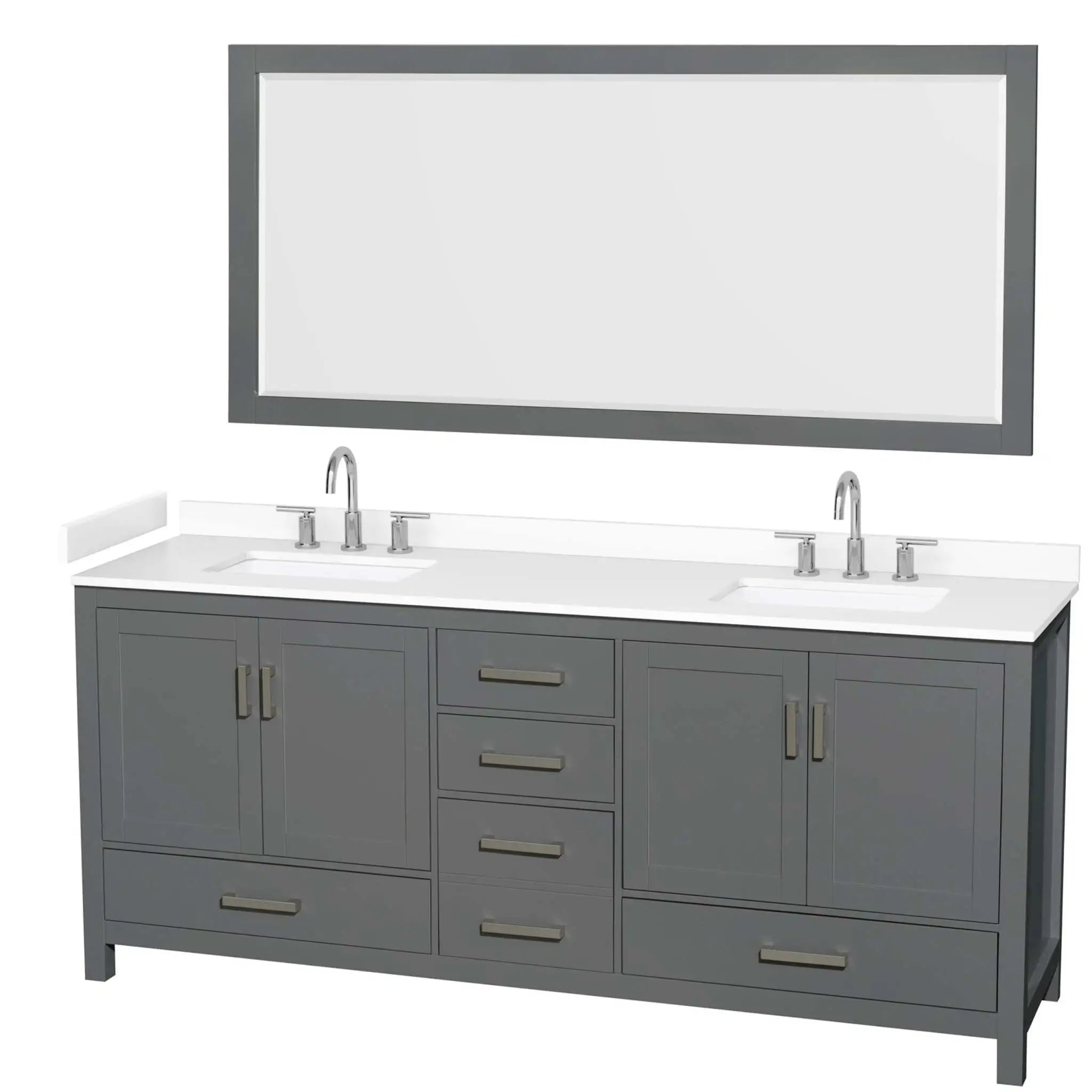 80" Sheffield Double Bathroom Vanity in Dark Gray with Brushed Chrome Trim & 70" Mirror by Wyndham
