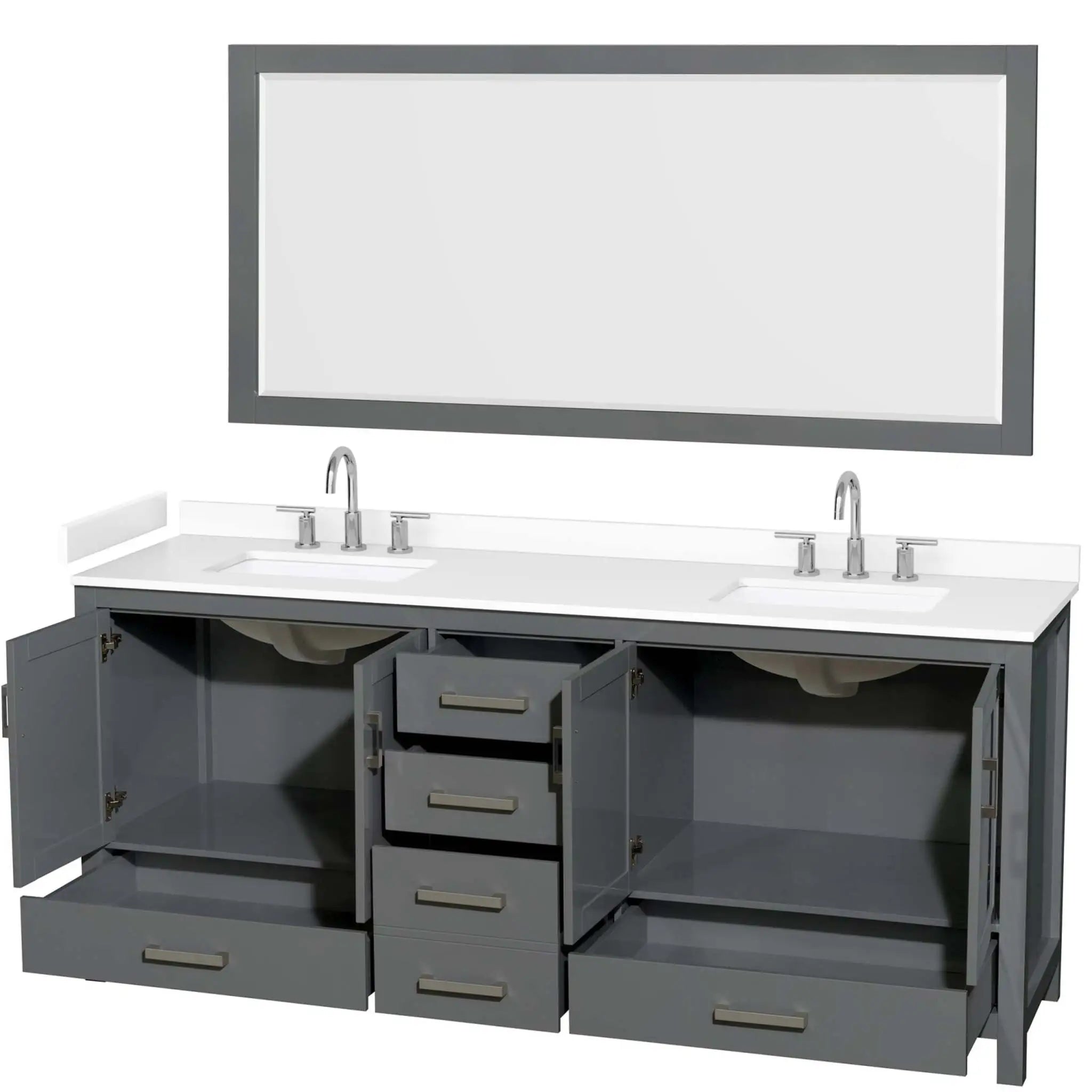 80" Sheffield Double Bathroom Vanity in Dark Gray with Brushed Chrome Trim & 70" Mirror by Wyndham