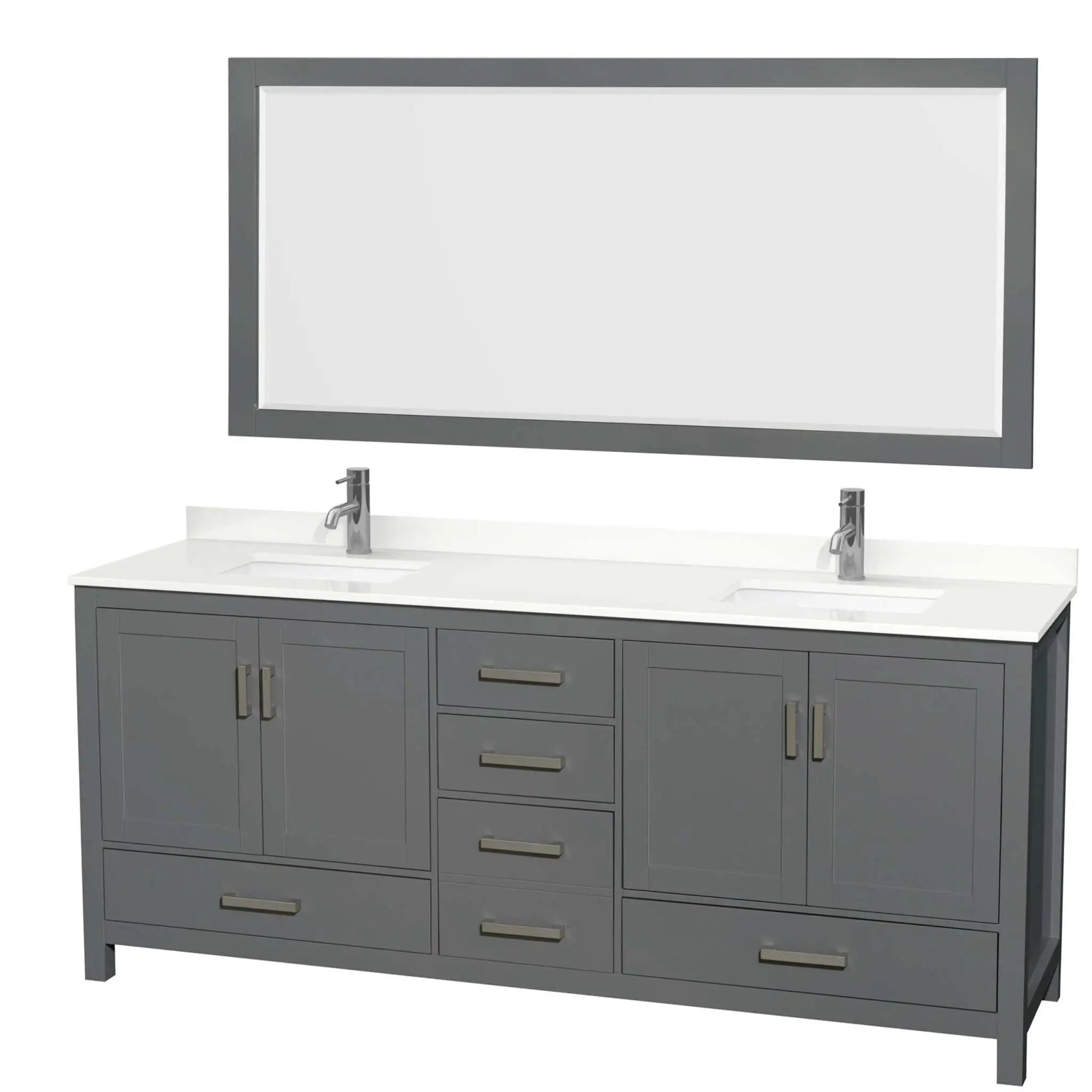 80" Sheffield Double Bathroom Vanity in Dark Gray with Brushed Chrome Trim & 70" Mirror by Wyndham