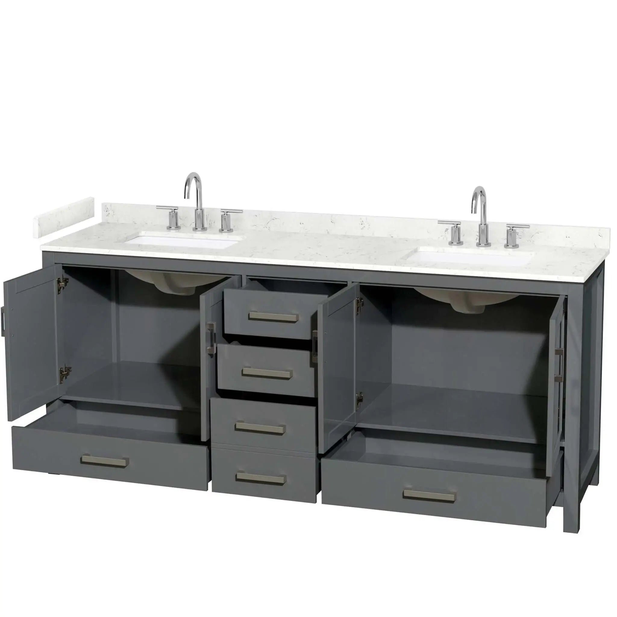 80" Sheffield Double Bathroom Vanity in Dark Gray with Brushed Chrome Trim by Wyndham