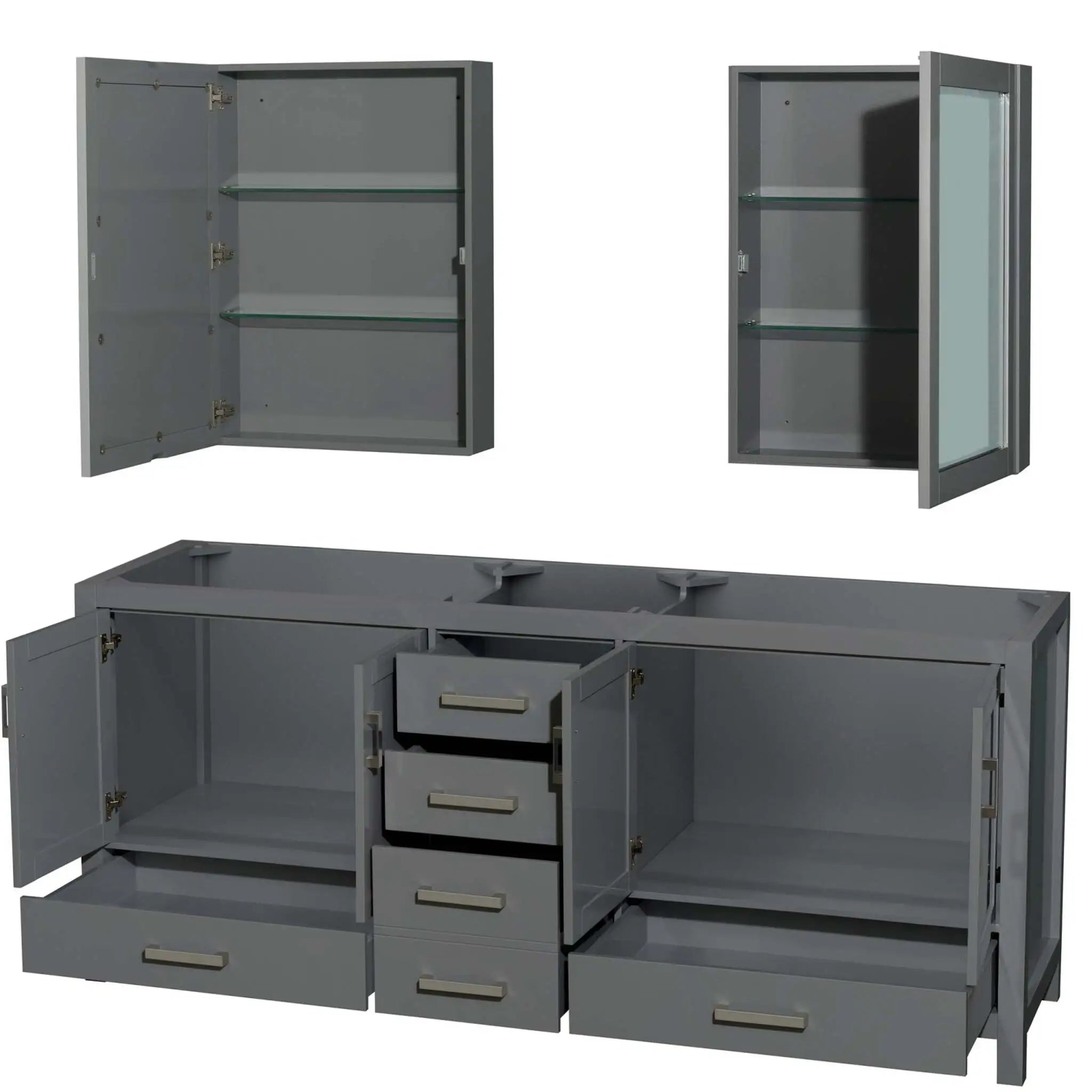 80" Sheffield Double Bathroom Vanity in Dark Gray with Brushed Chrome Trim & Medicine Cabinet by Wyndham