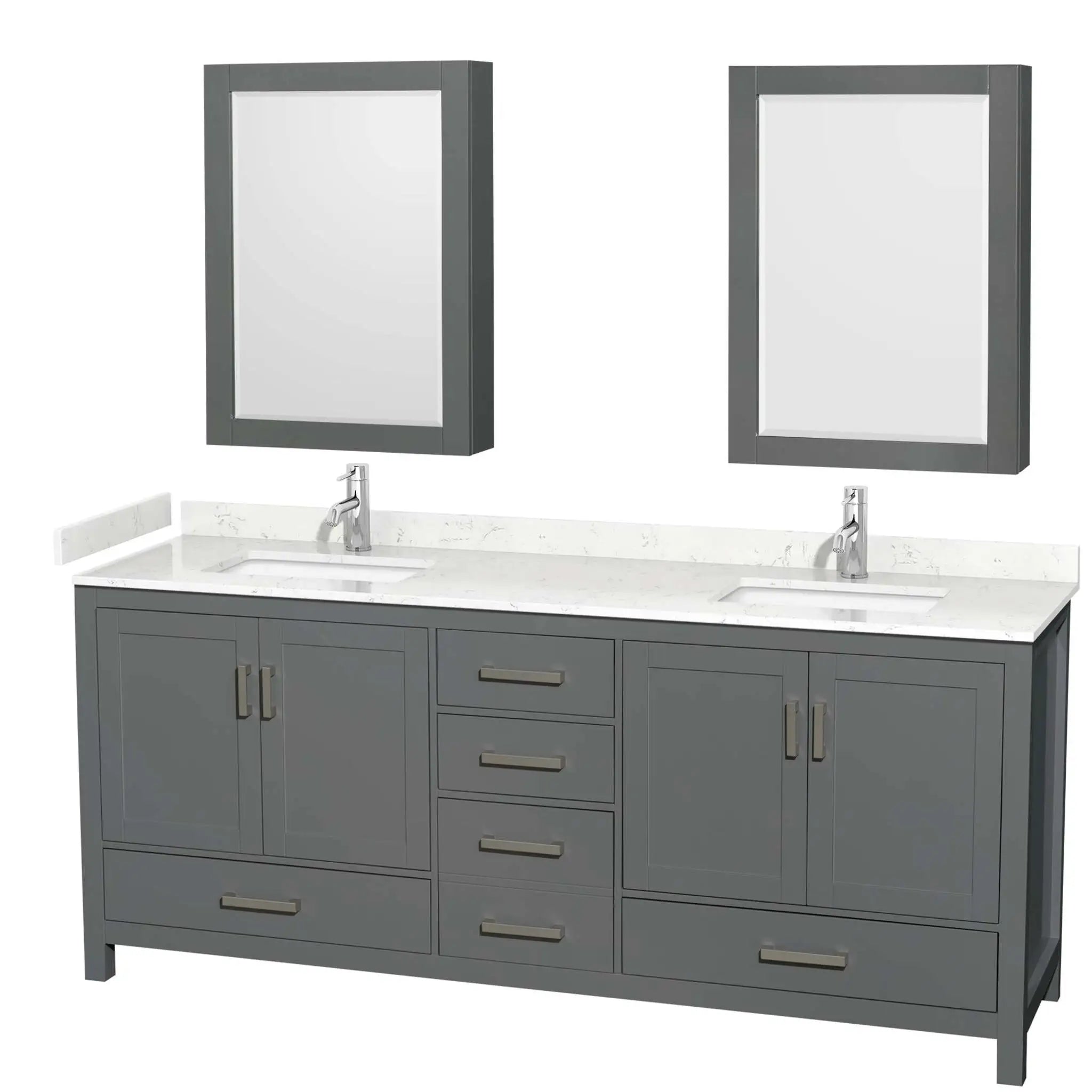 80" Sheffield Double Bathroom Vanity in Dark Gray with Brushed Chrome Trim & Medicine Cabinet by Wyndham