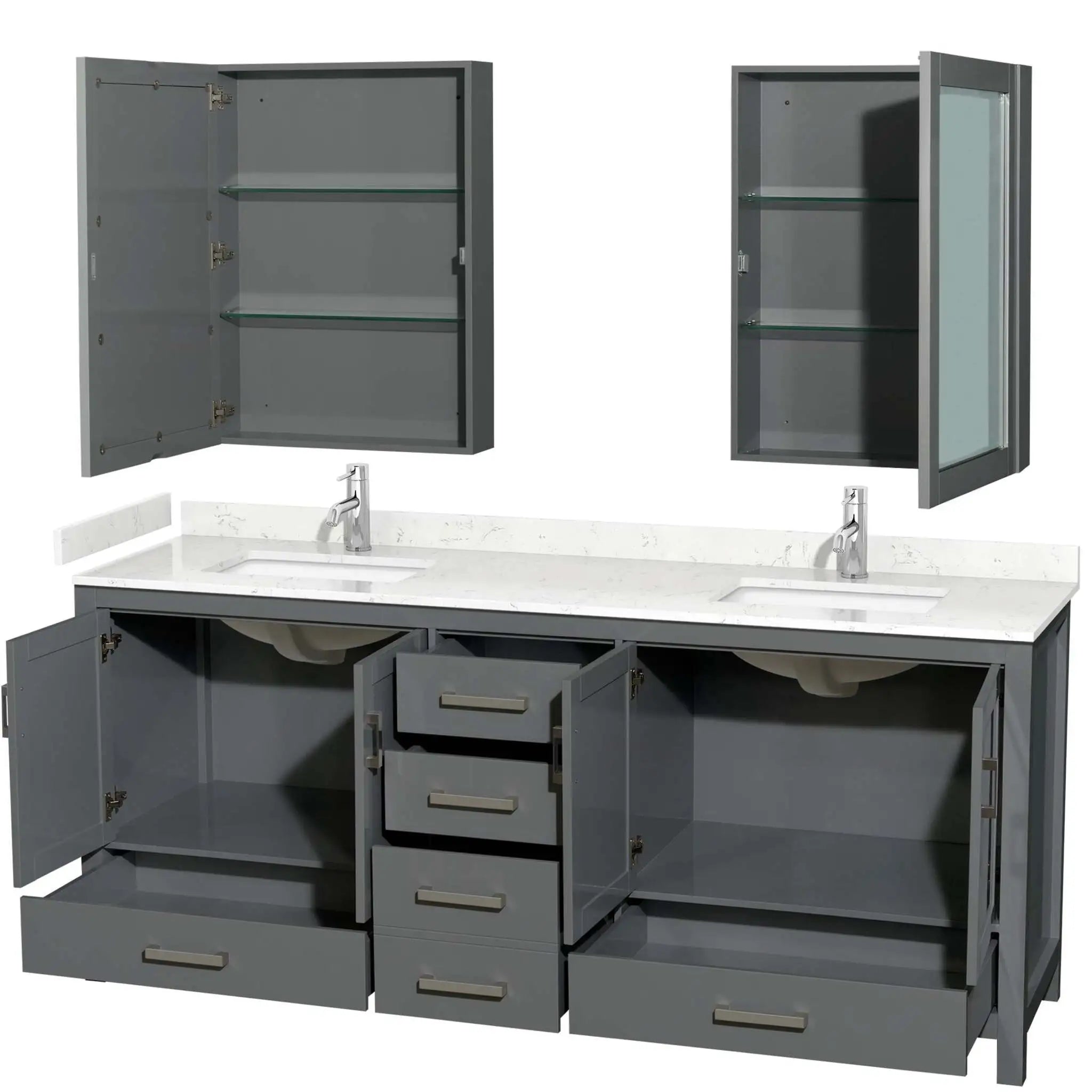 80" Sheffield Double Bathroom Vanity in Dark Gray with Brushed Chrome Trim & Medicine Cabinet by Wyndham