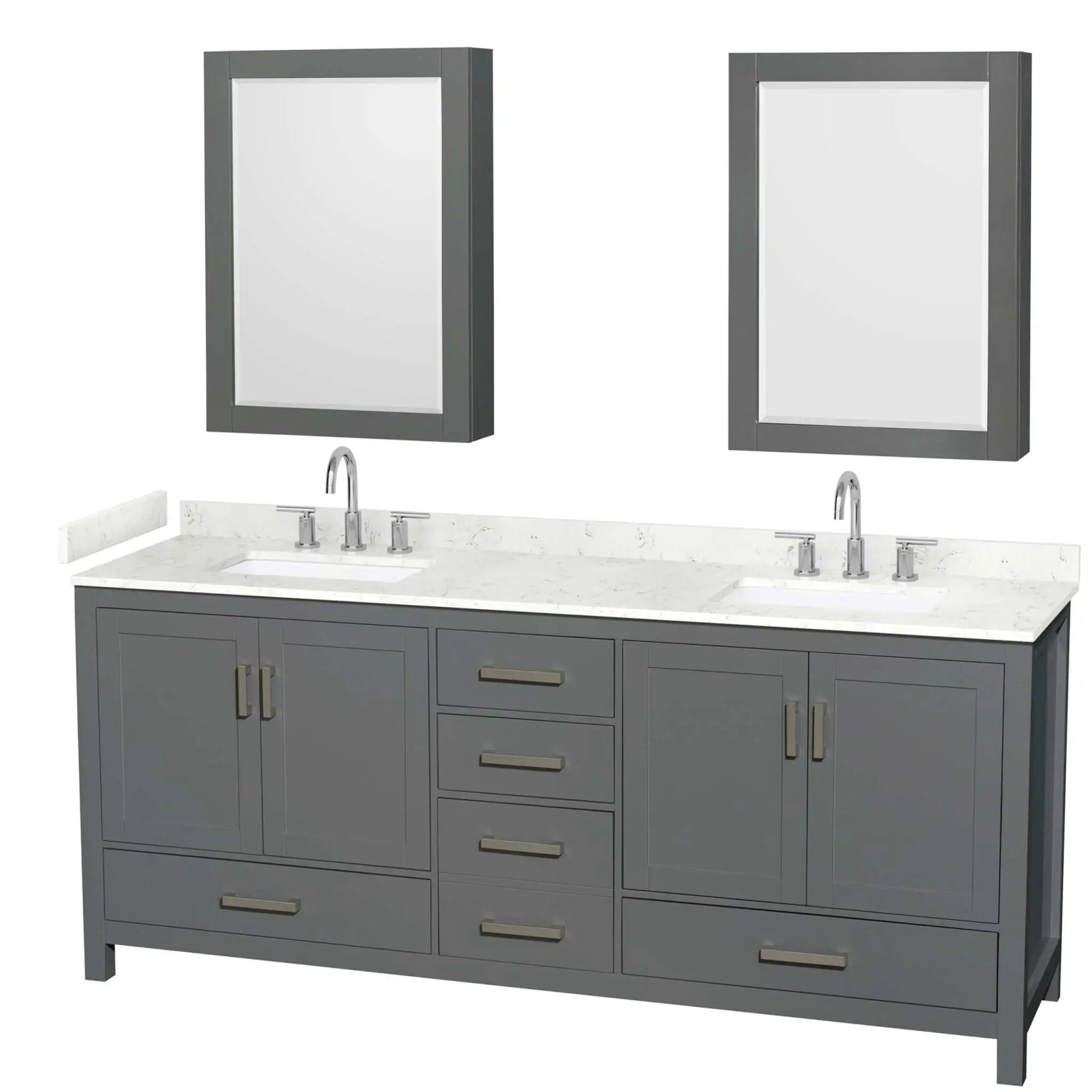 80" Sheffield Double Bathroom Vanity in Dark Gray with Brushed Chrome Trim & Medicine Cabinet by Wyndham