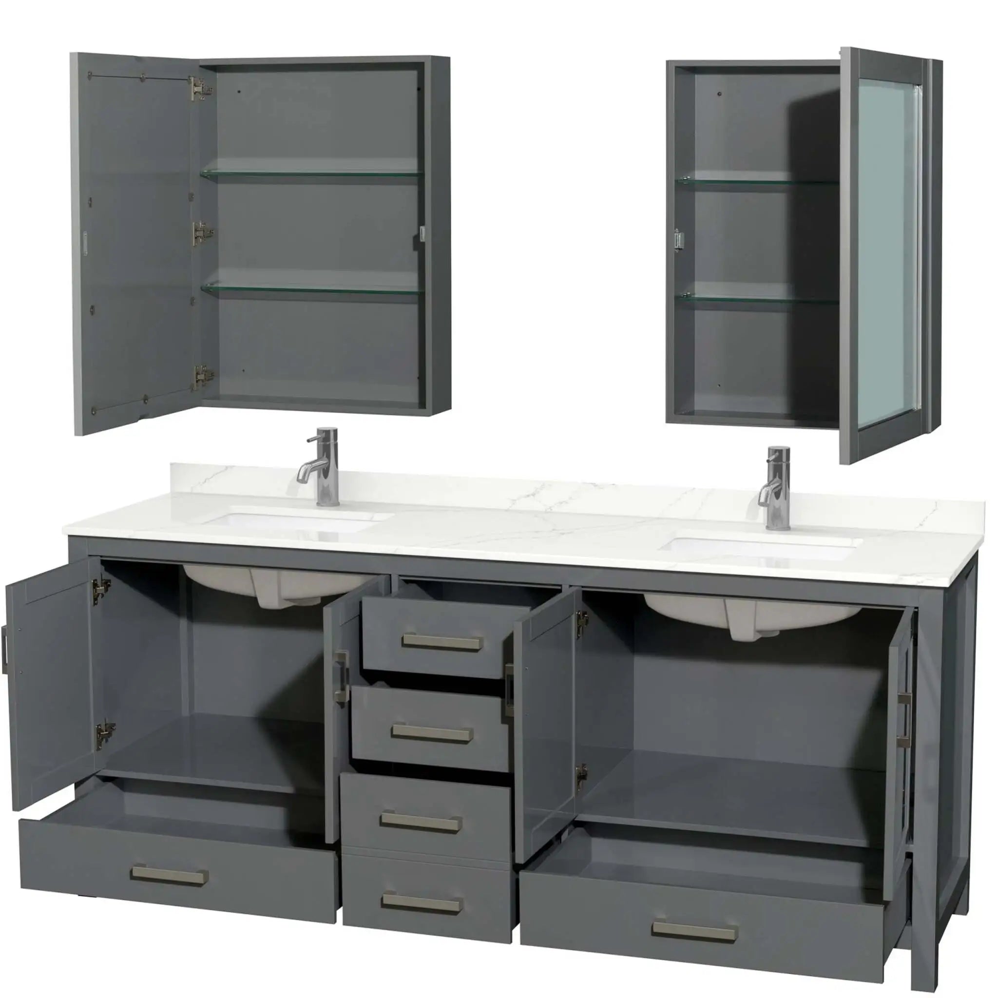 80" Sheffield Double Bathroom Vanity in Dark Gray with Brushed Chrome Trim & Medicine Cabinet by Wyndham