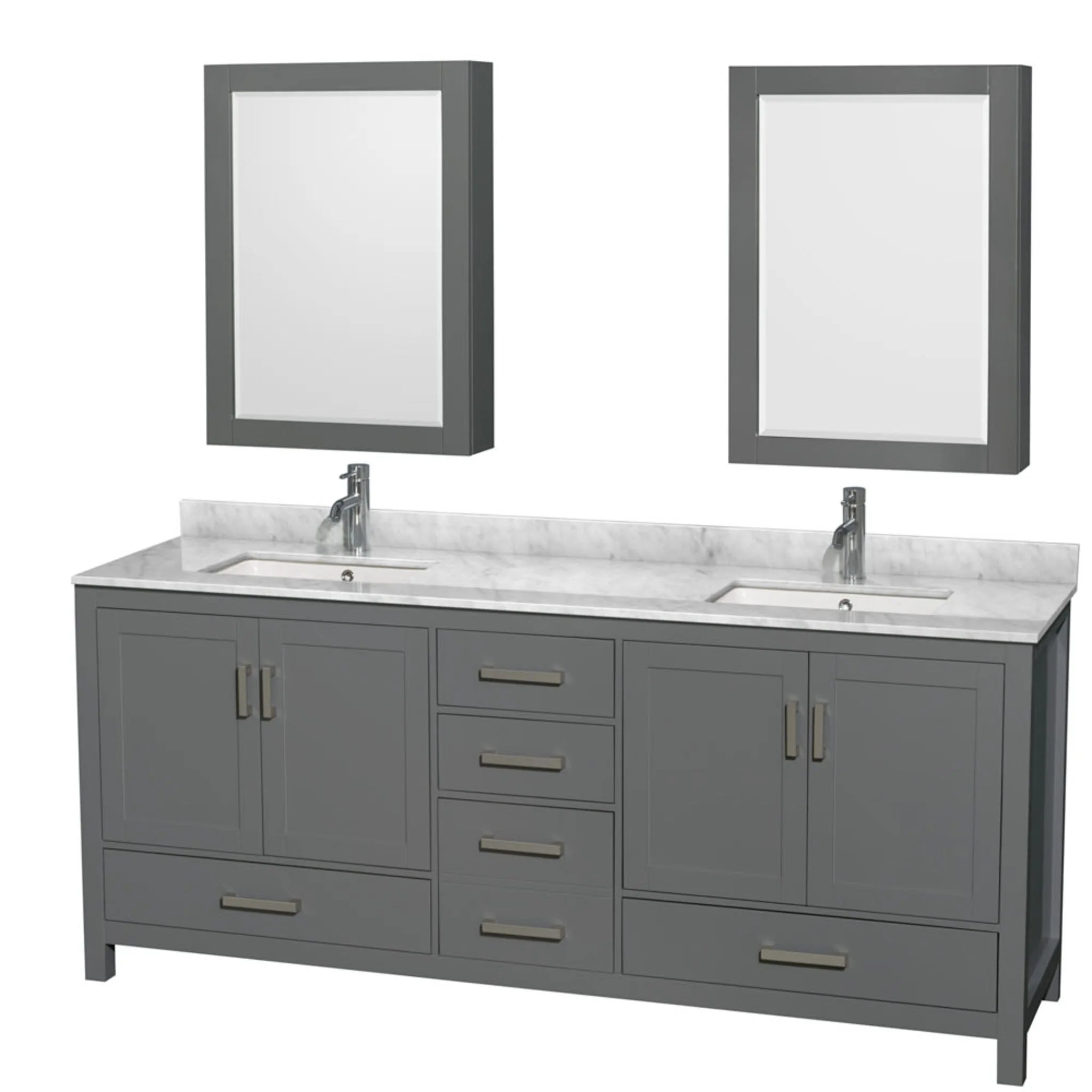 80" Sheffield Double Bathroom Vanity in Dark Gray with Brushed Chrome Trim & Medicine Cabinet by Wyndham